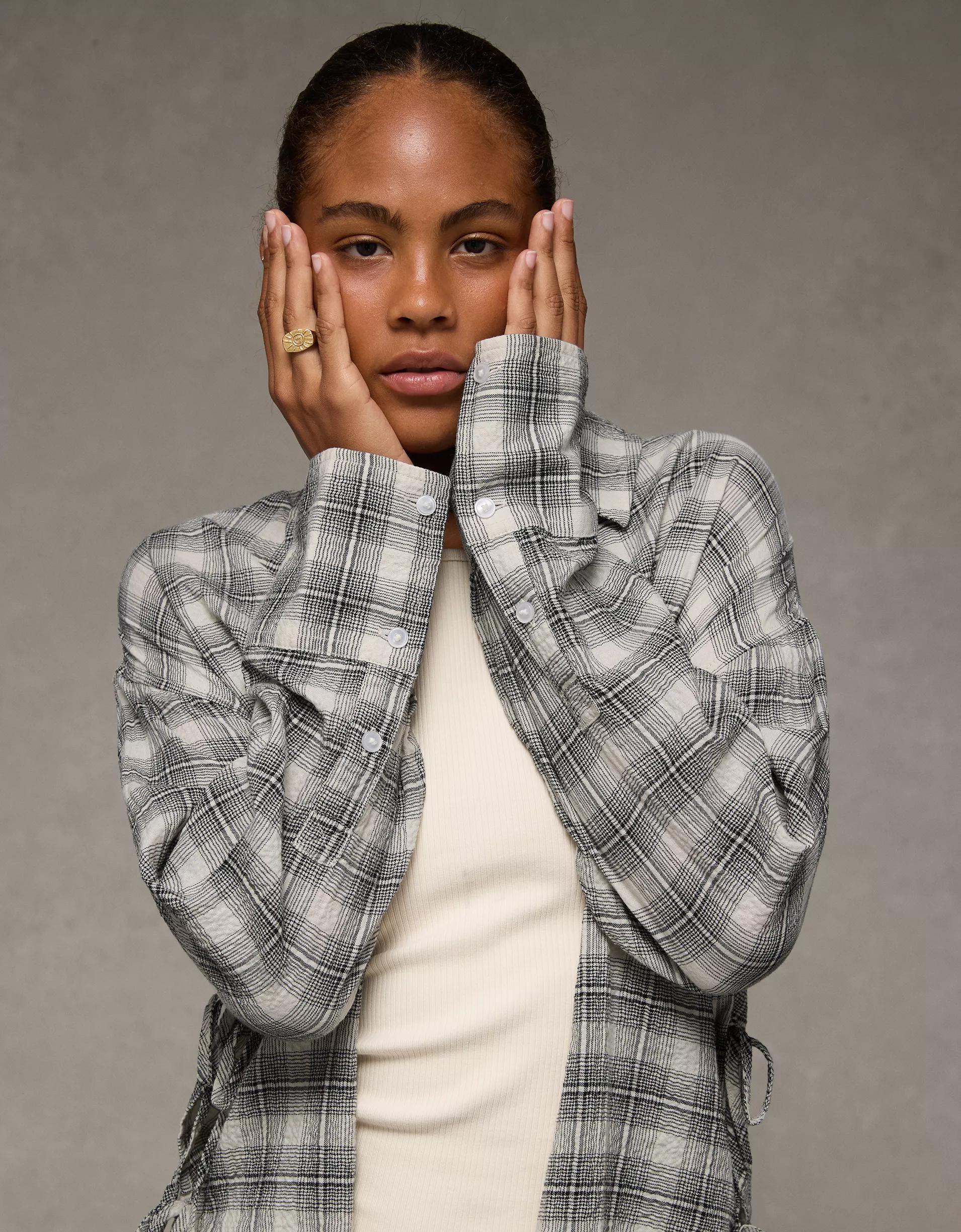 AE Side-Tie Button-Up Shirt Product Image