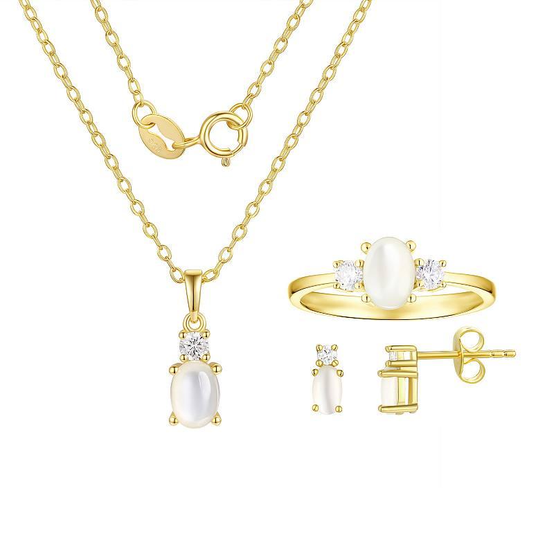 Argento Forte 14k Gold Over Silver Simulated Birthstone & Cubic Zirconia Pendant, Ring, & Earring Trio Set, Women's, June Product Image