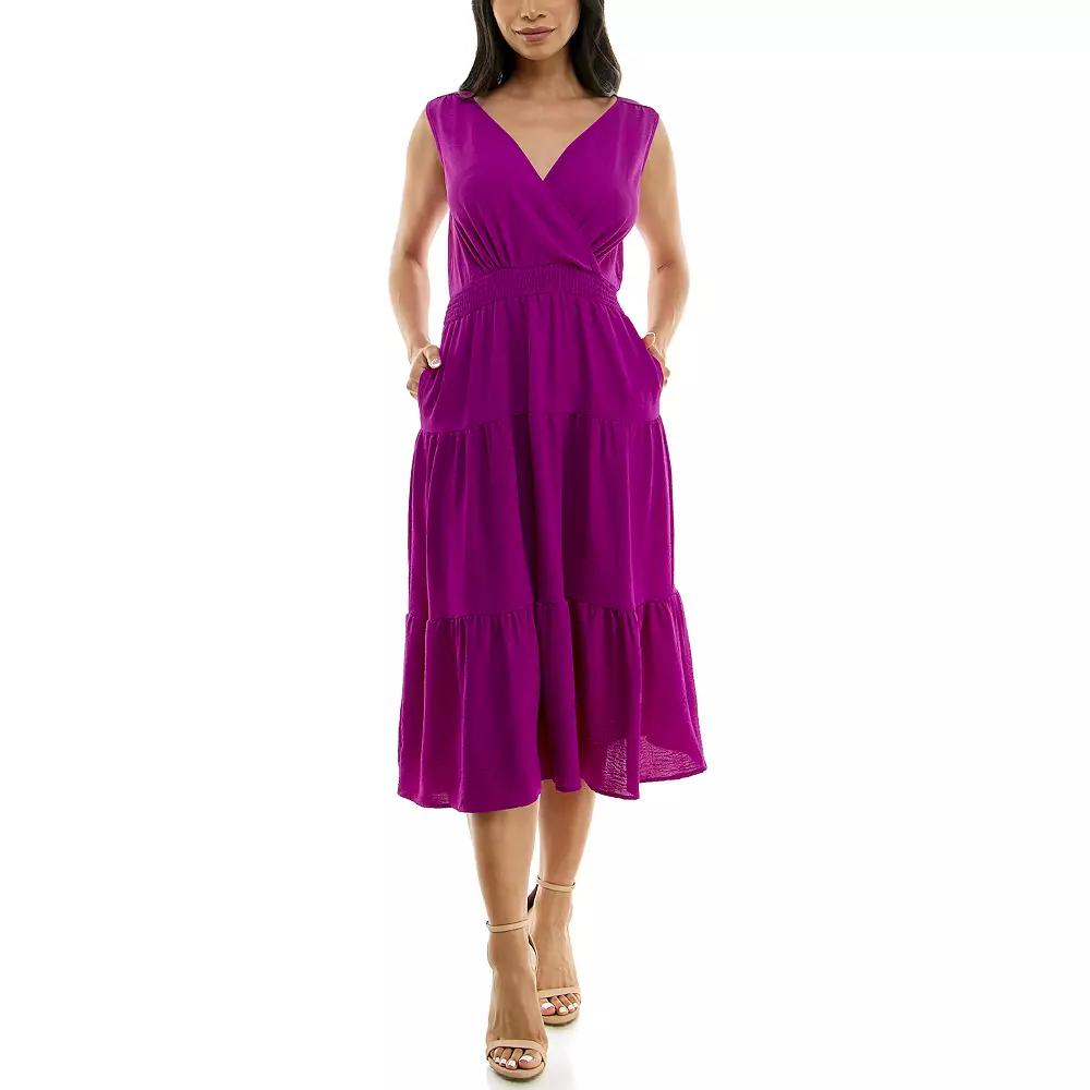 Women's Nina Leonard Tiered Smocked Midi Dress,  Product Image