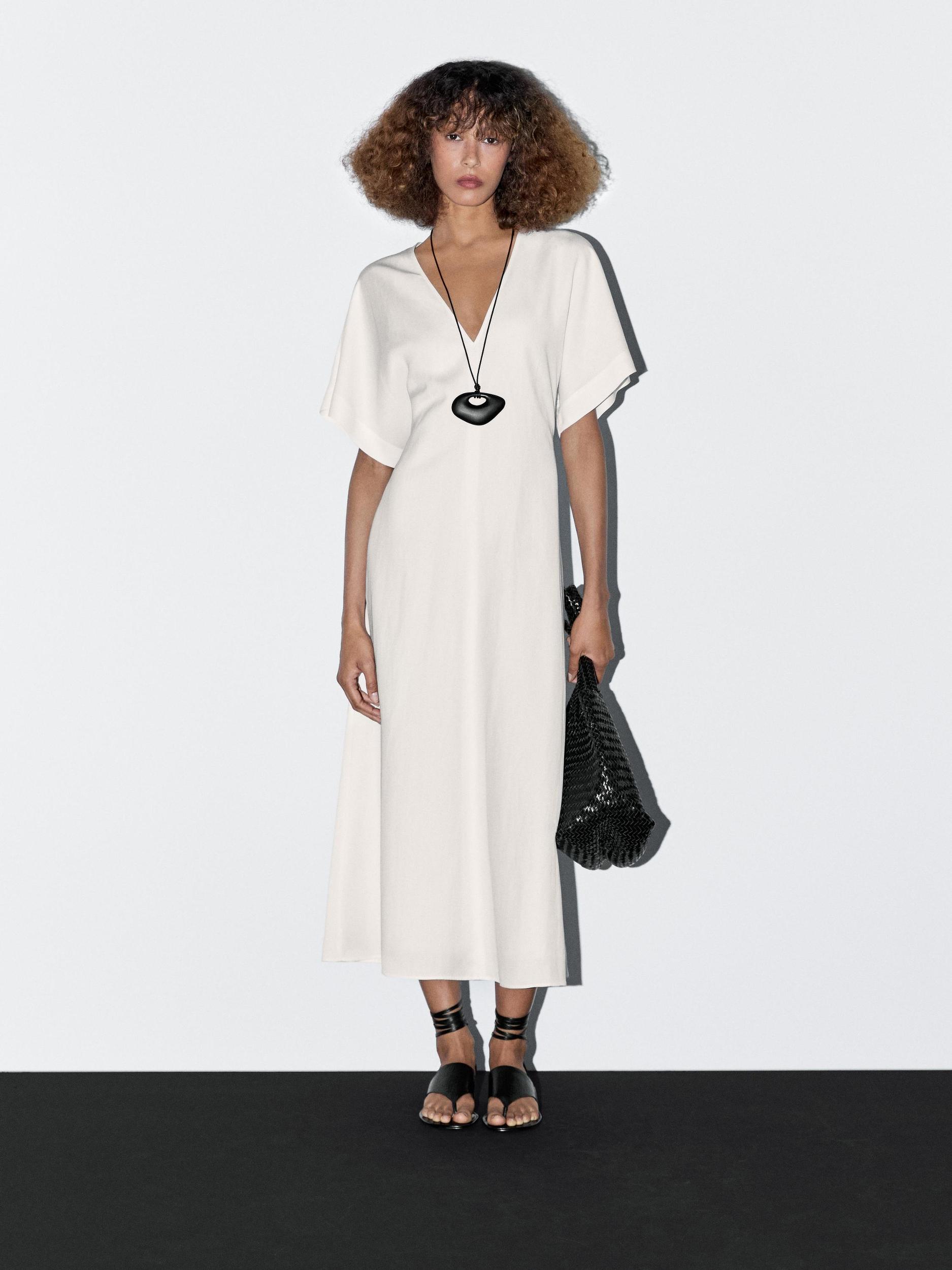 Flared V-neck midi dress Product Image