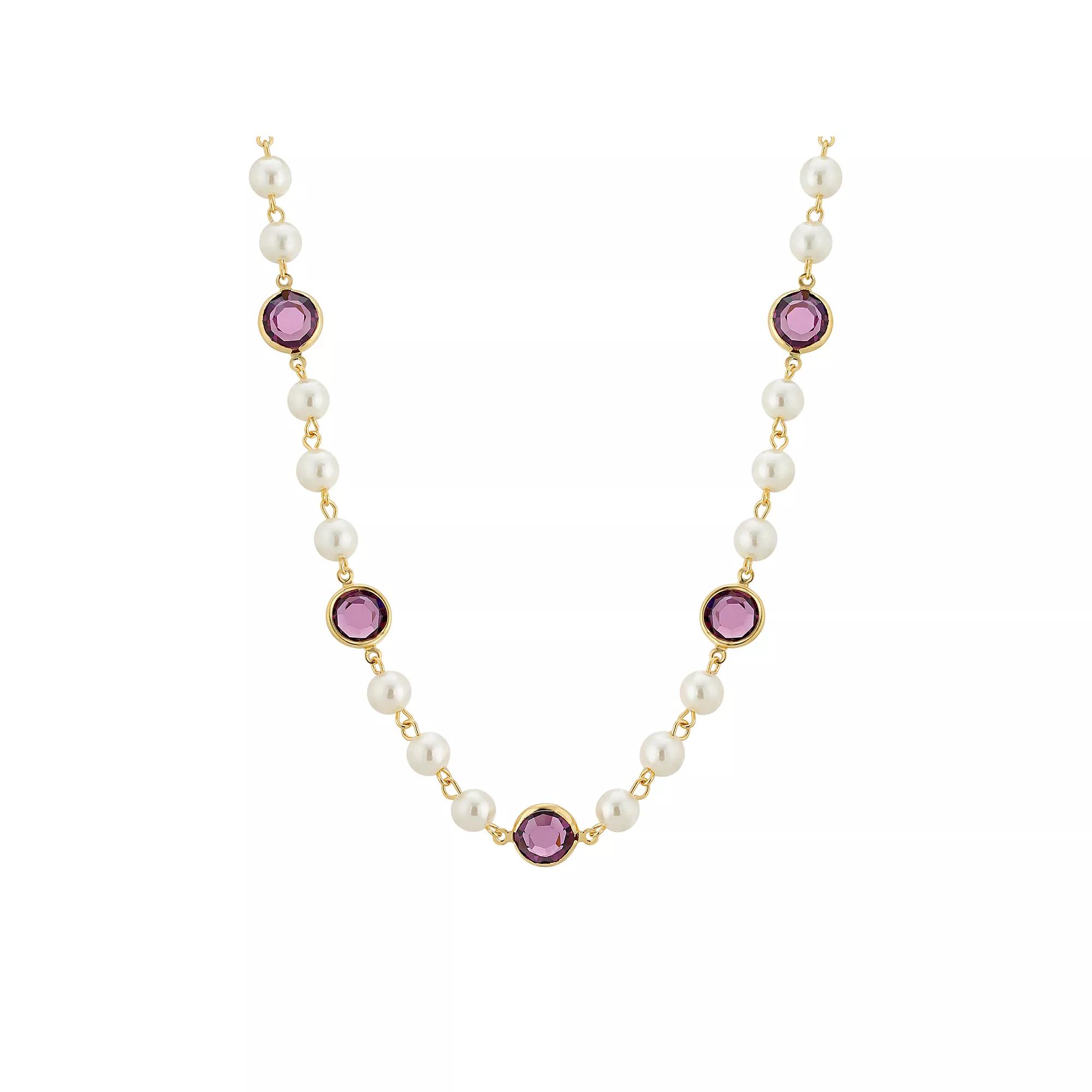 1928 Gold Tone Simulated Pearl & Crystal Strandage Necklace, Womens, Purple Product Image