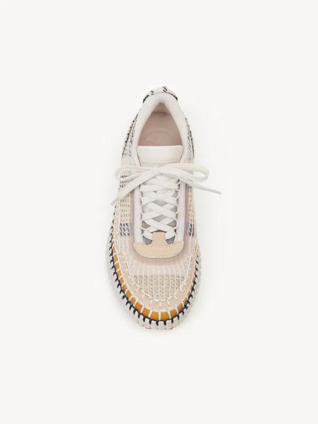 CHLOÉ Nama Embroidered Suede And Recycled-mesh Sneakers In Biscotti Beige Product Image