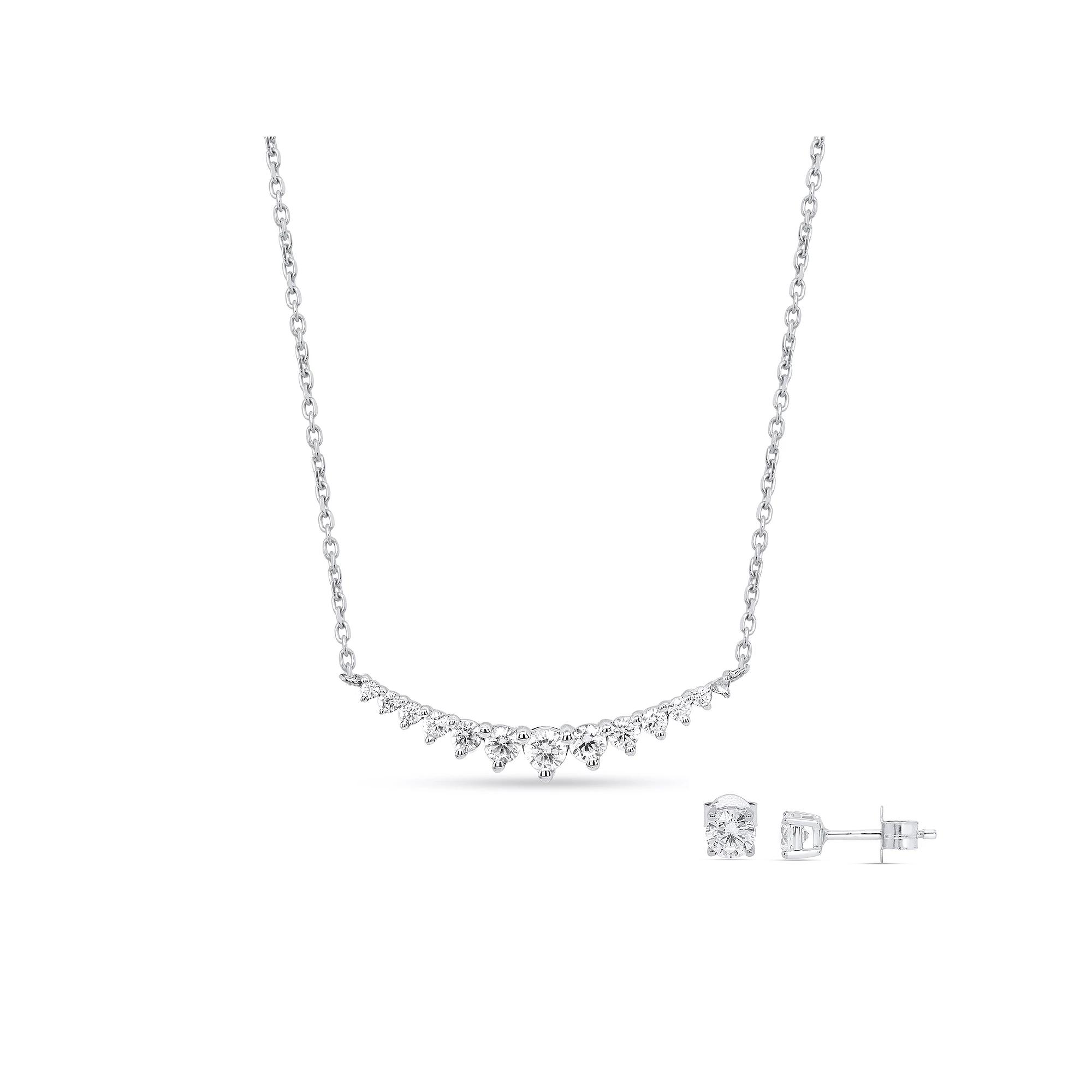 Ethique 1 Carat T.W. Lab-Grown Diamond Curved Bar Necklace & Stud Earring Set, Women's, Size: 18", Sterling Silver Product Image