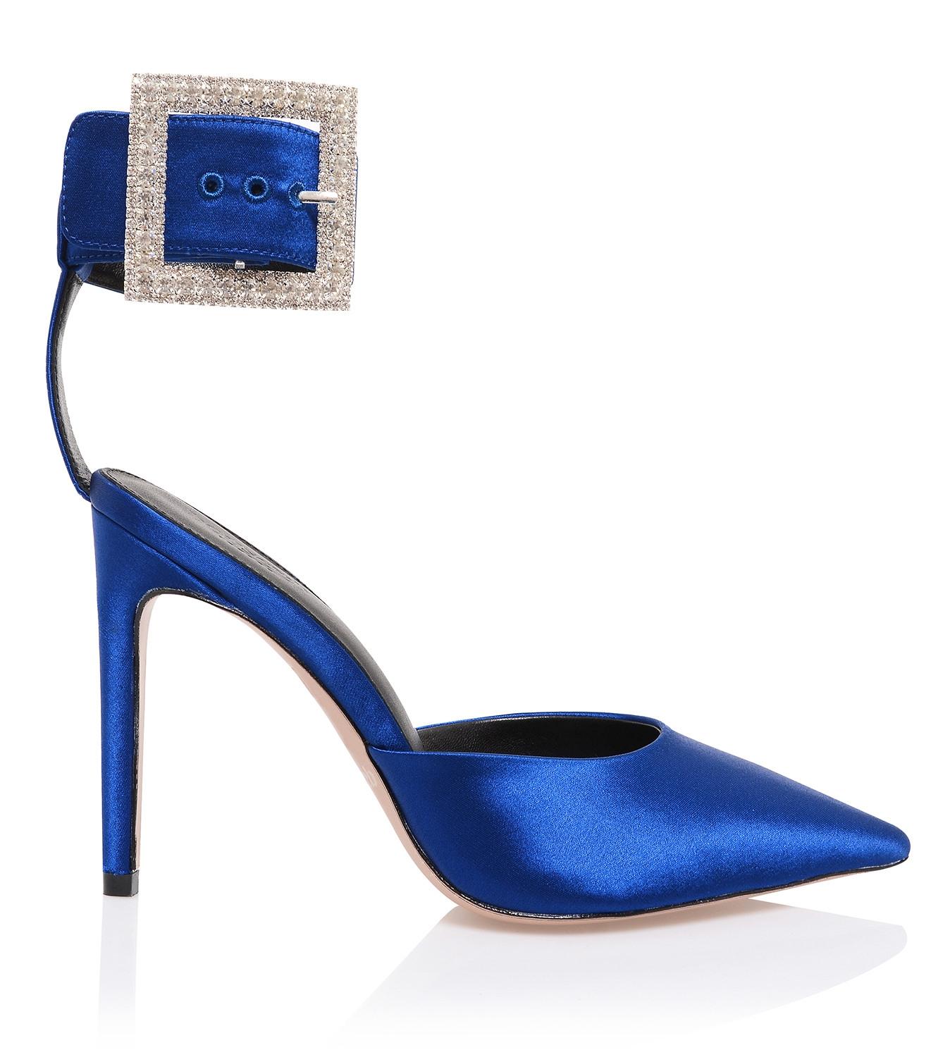Krista  cobalt blue crystal buckle pumps - sale Product Image