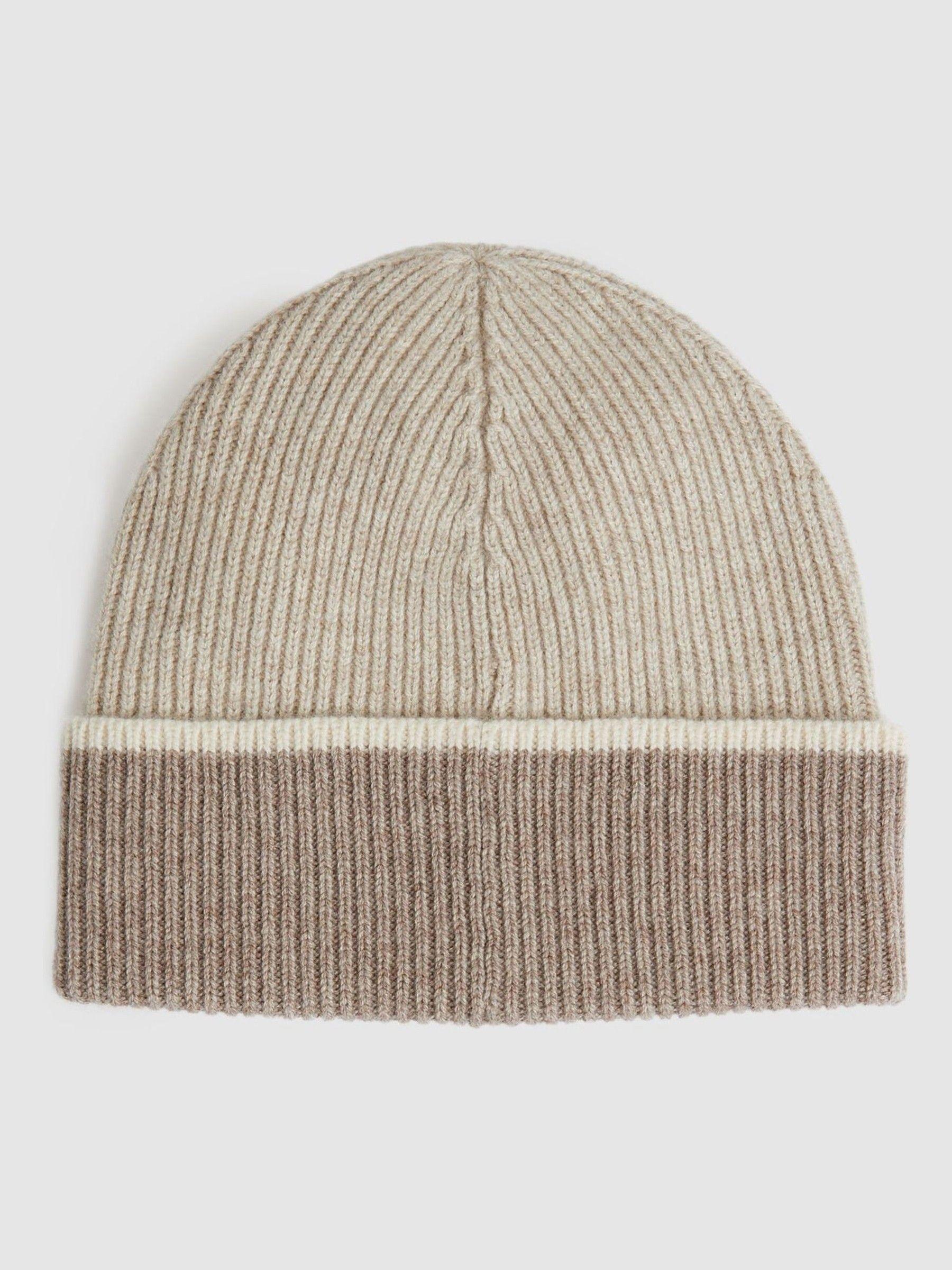 Wool Blend Tipped Beanie in Taupe Product Image