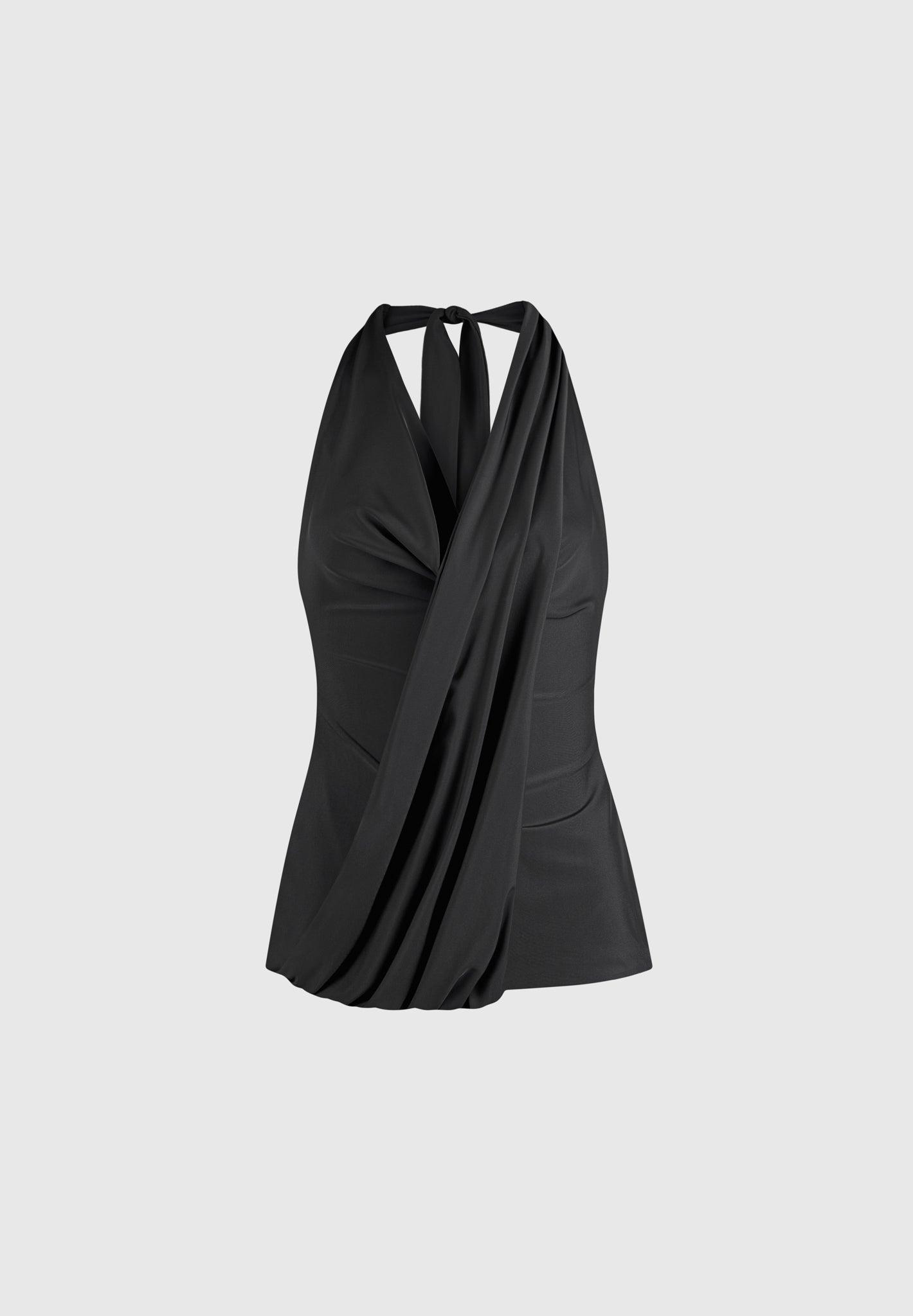 Draped Halterneck Top - Black Female Product Image