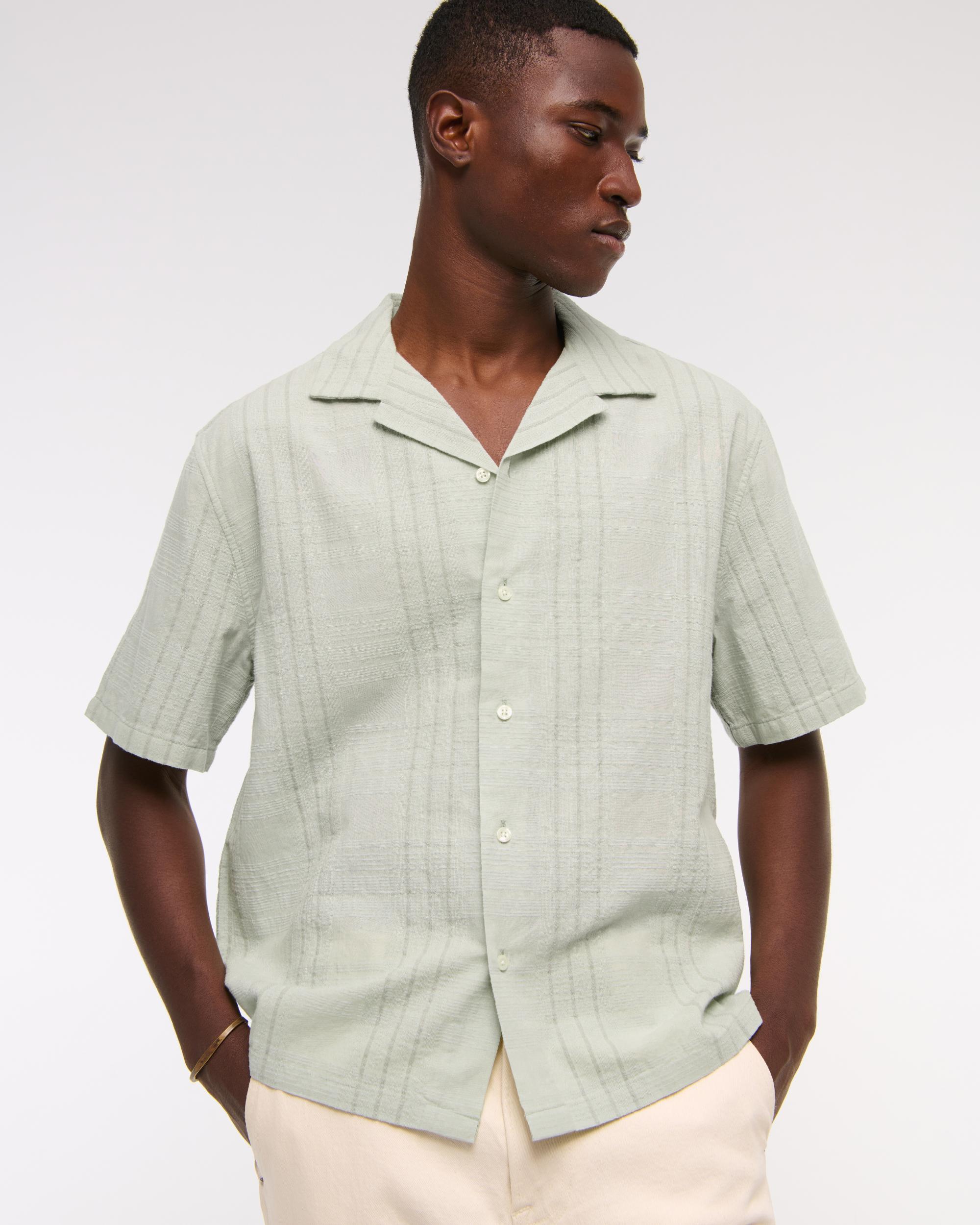 Camp Collar Textured Button-Up Shirt Product Image