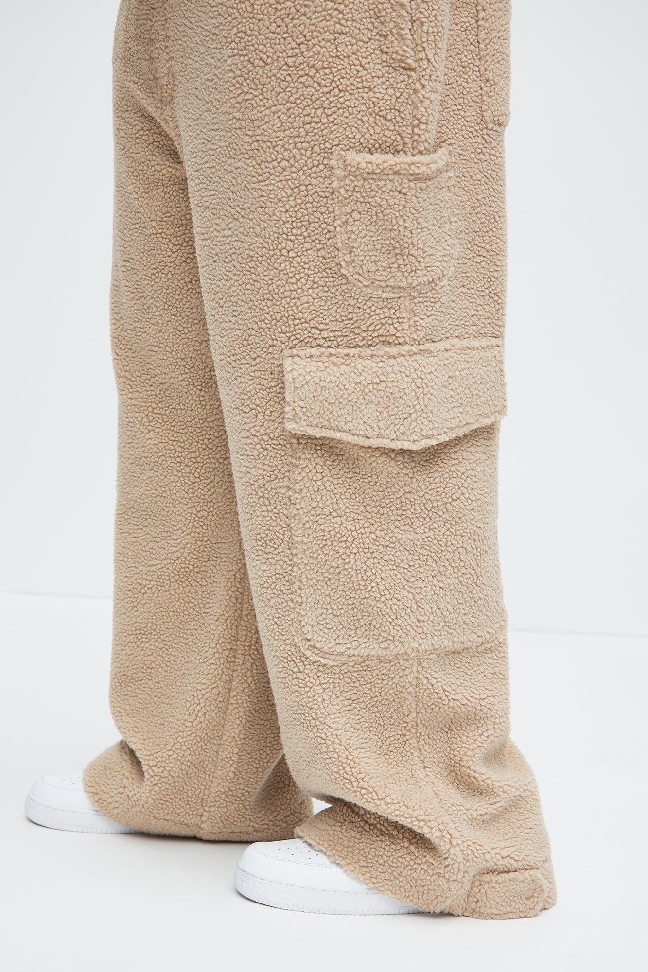 Axel Polar Fleece Baggy Cargo Pants - Tan Product Image