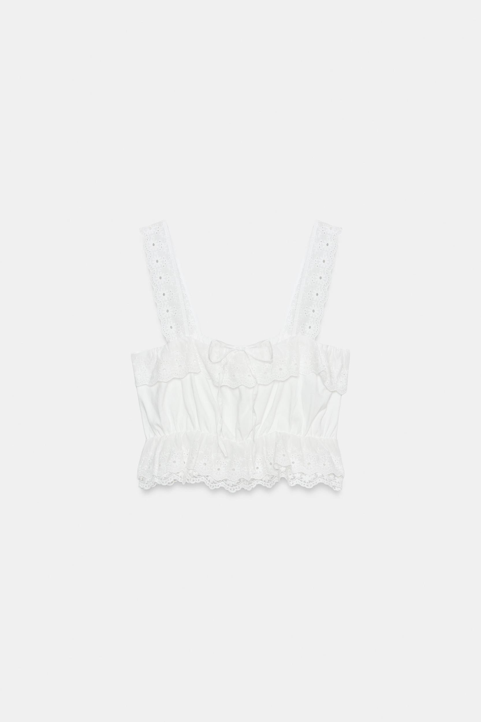 EMBROIDERED EYELET CROP TOP Product Image