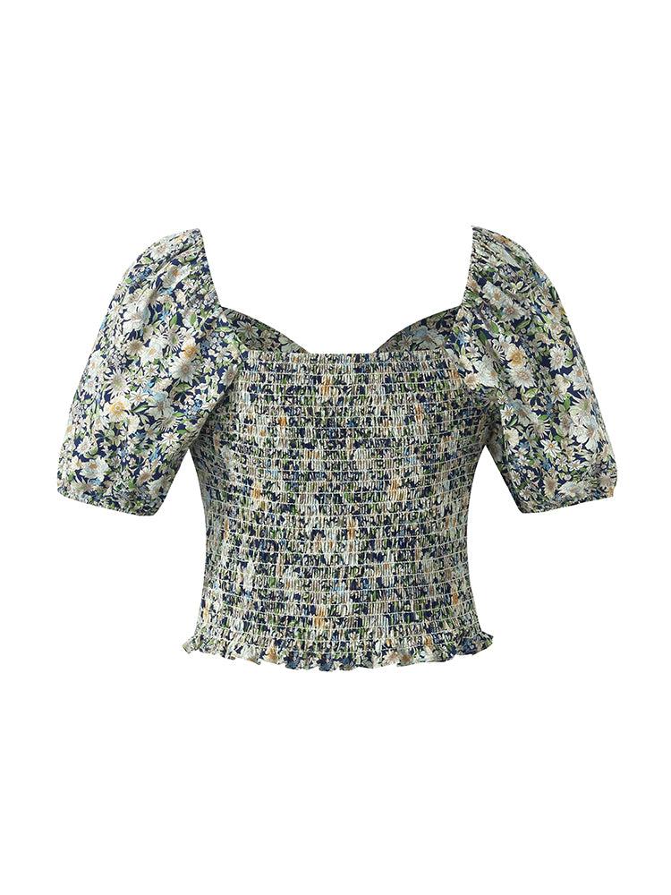 Floral Print Square Neck Puff Sleeves Women Blouse Product Image