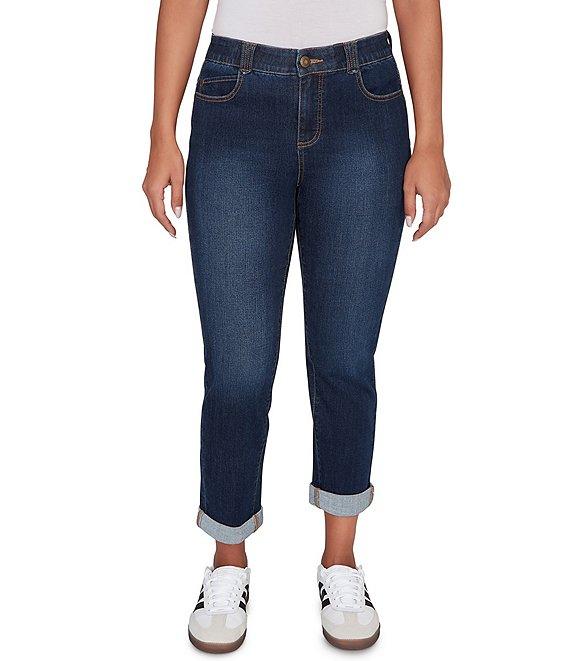 Ruby Rd. Petite Size Ultra-Soft Rolled Hem Girlfriend Jeans Product Image