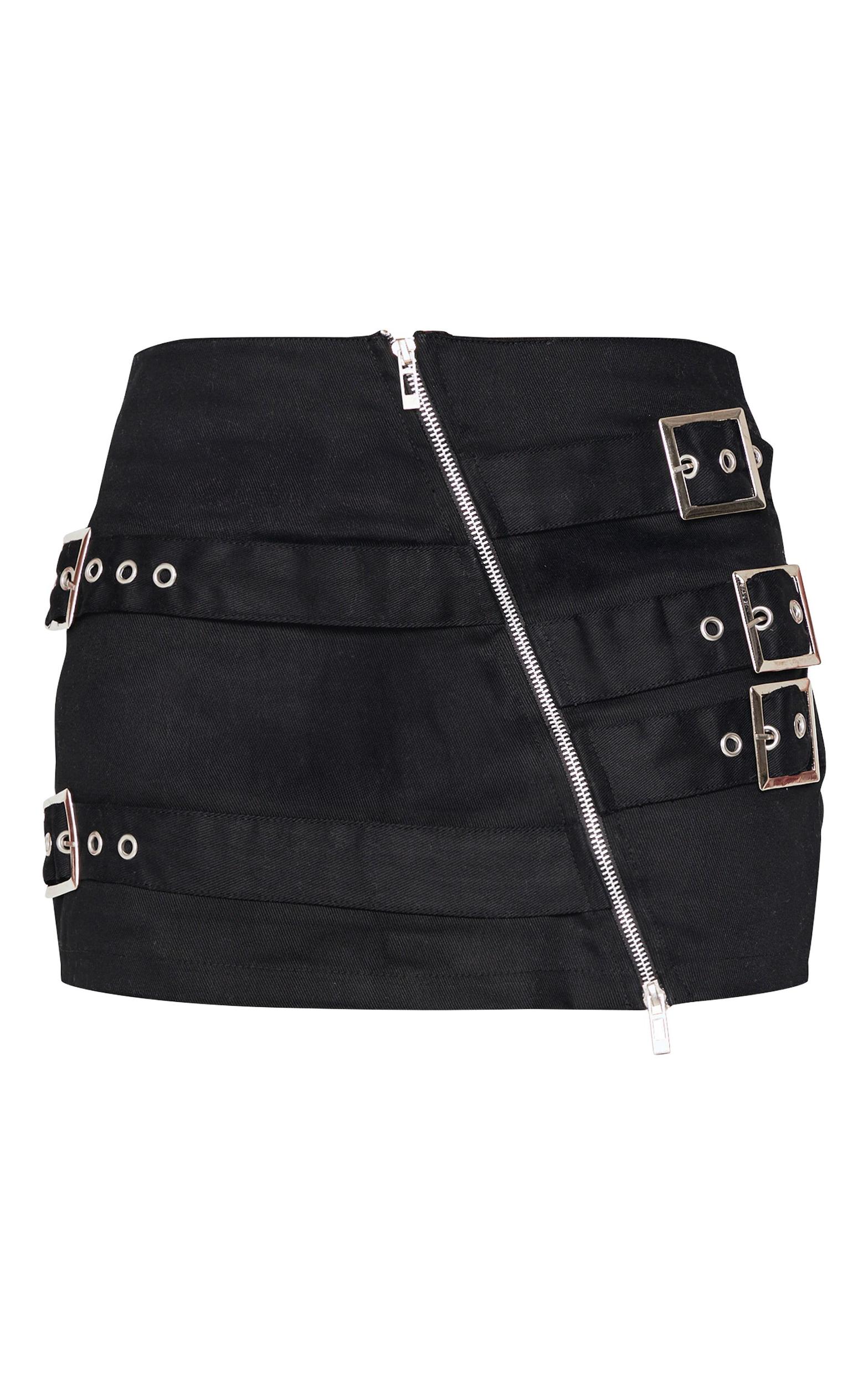 Black Twill Multi Belt Detail Mini Skirt Product Image