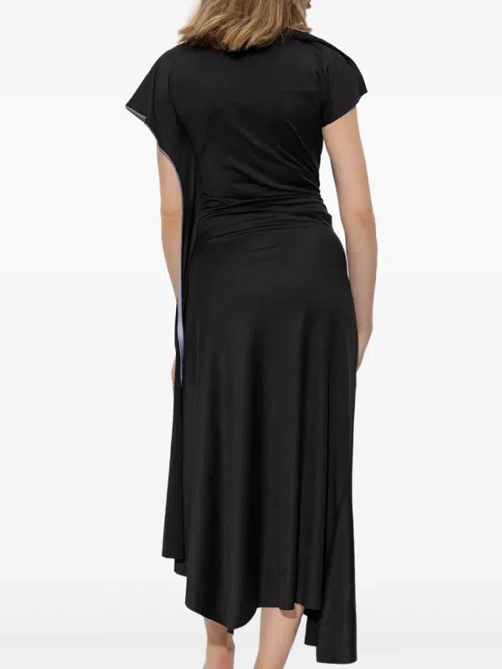 VICTORIA BECKHAM Asymmetrically Draped Black Midi Dress With Soft Ruching Product Image