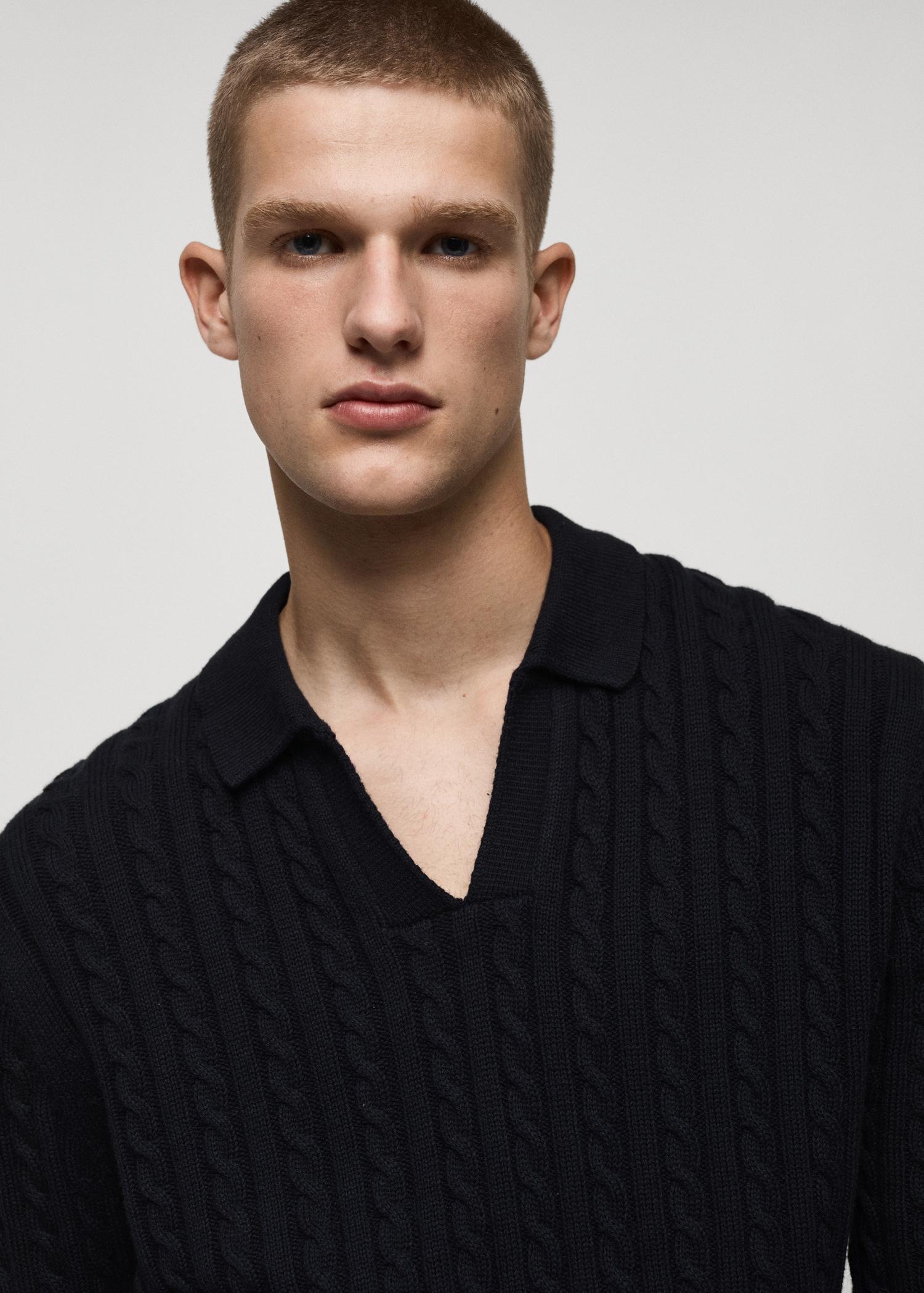 Medium braided-knit polo sweater - Men | MANGO USA Product Image