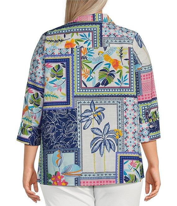 Foxcroft Plus Size Julia Wrinkle-Free Printed Y-Neck 3/4 Sleeve Tunic Product Image