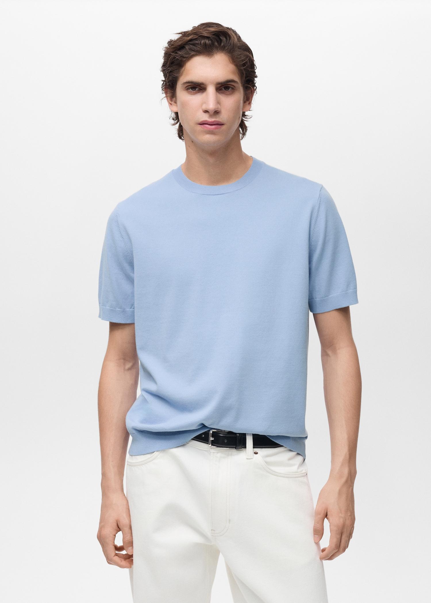 Cotton fine-knit t-shirt - Men | MANGO USA Product Image