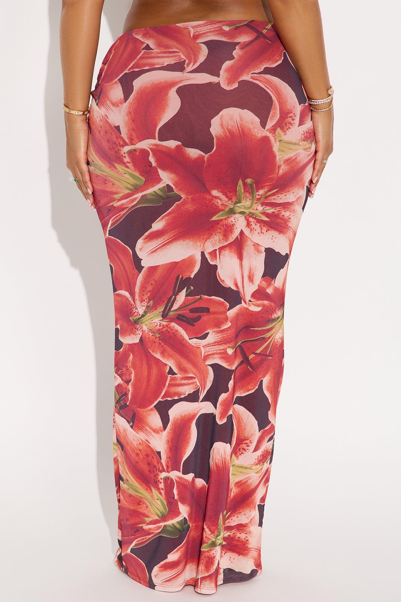 Late Nights In Santorini Floral Mesh Maxi Skirt - Orange/combo Female Product Image