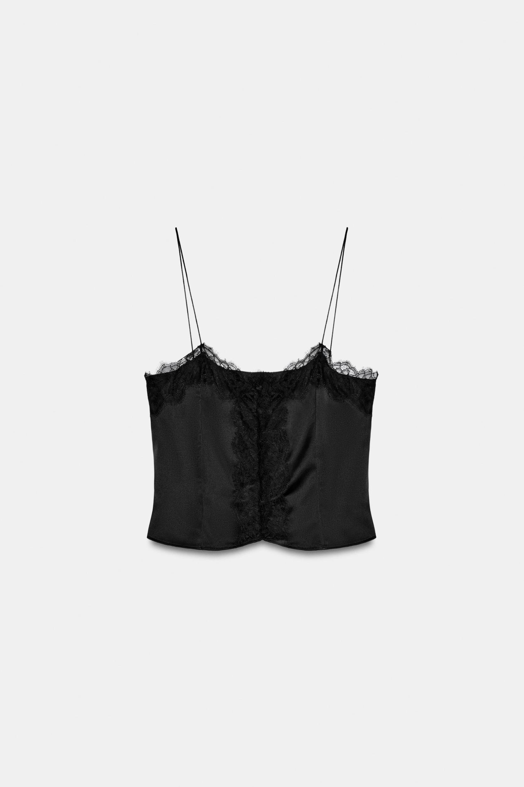 SATIN EFFECT LACE CROP TOP Product Image