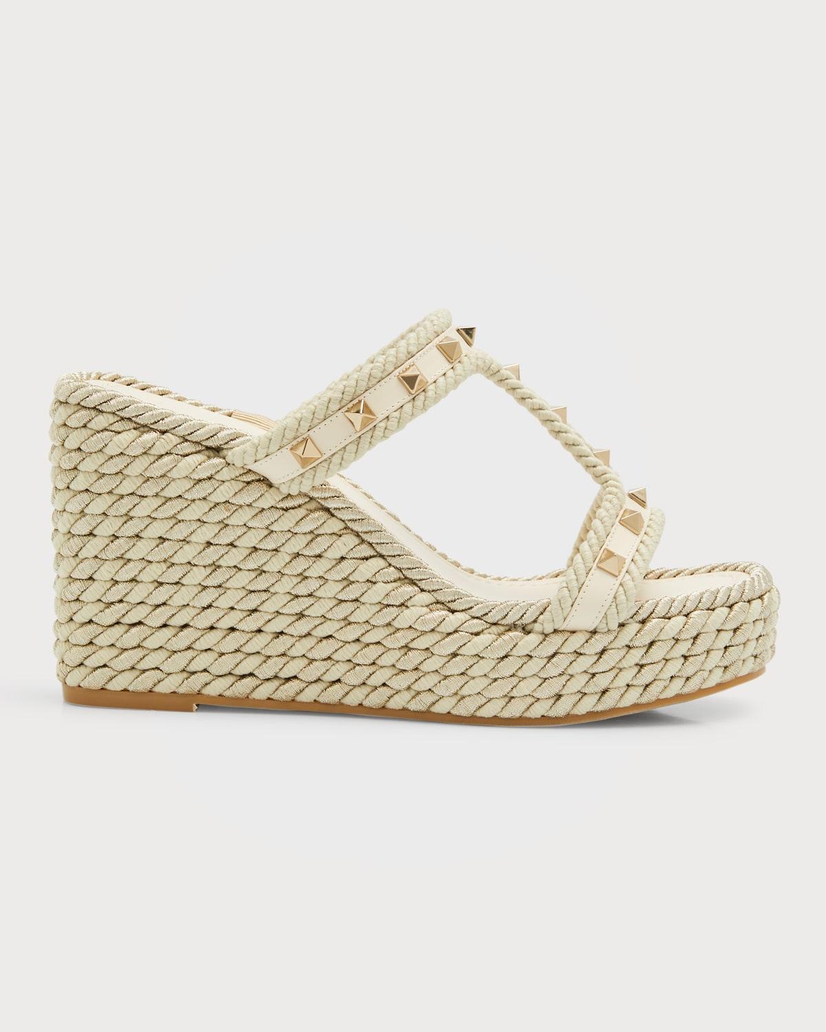 Rockstud Metallic T-Strap Espadrille Sandals Product Image