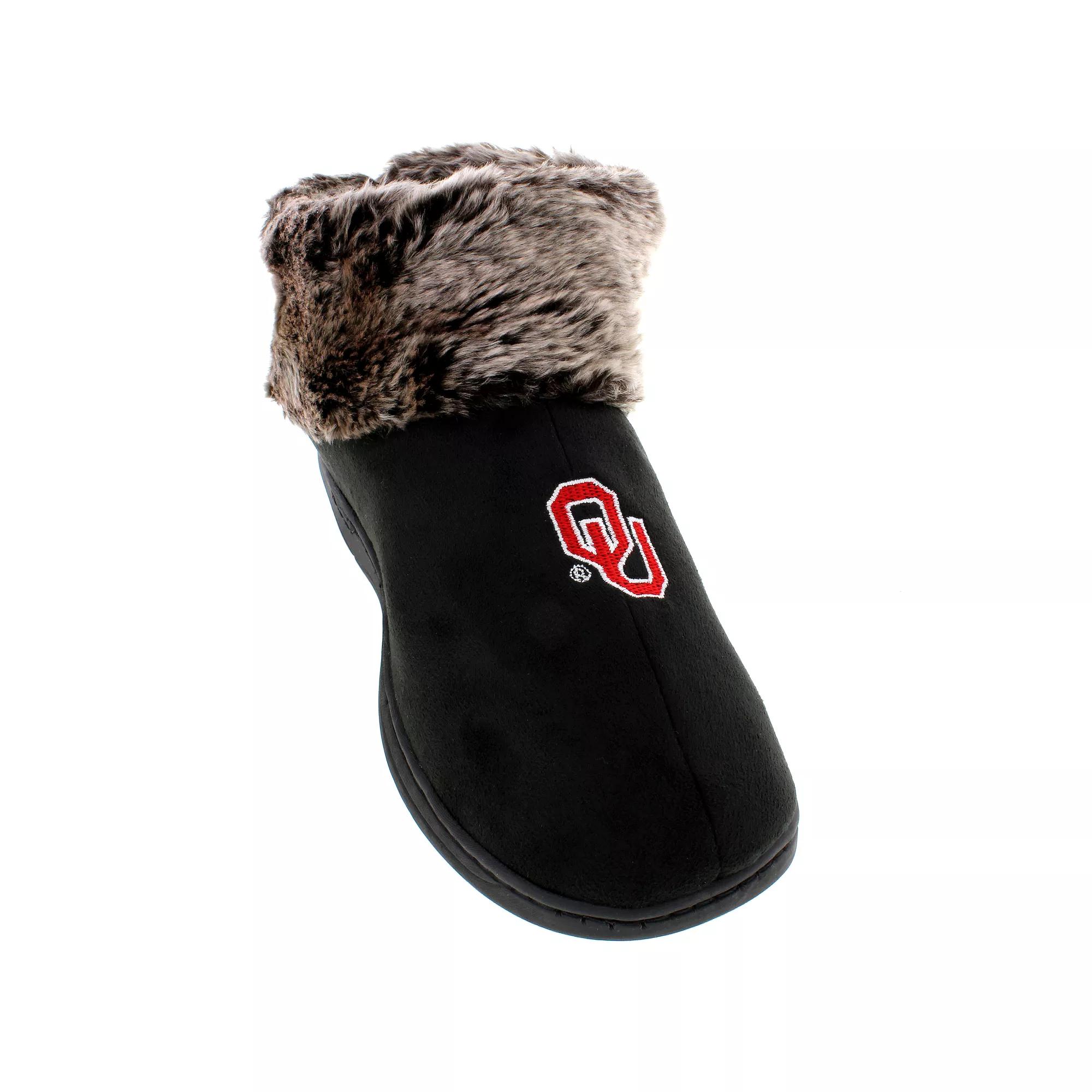 Oklahoma Sooners Faux-Fur Slippers, Women's, Size: XL, Black Product Image
