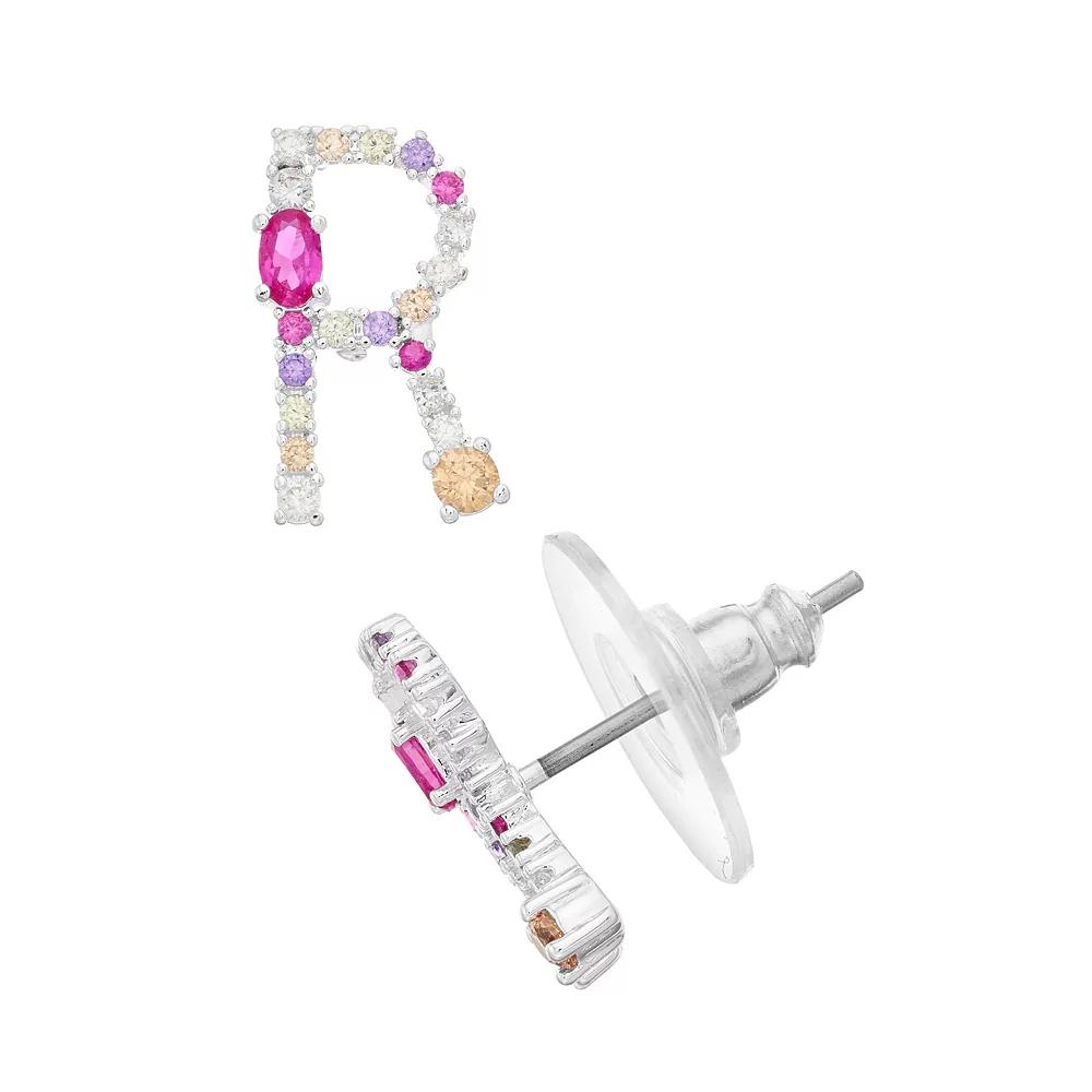 City Luxe Silver Tone Cubic Zirconia Initial Stud Earrings, Women's, Silver Tone A Product Image