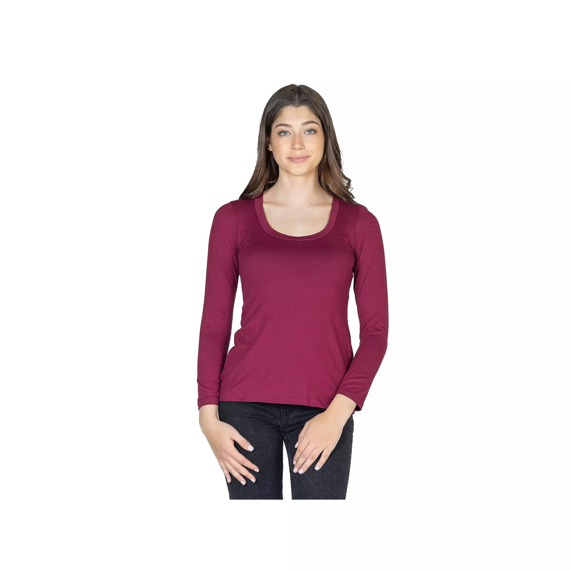 Women's 24Seven Comfort Apparel Solid Long Sleeve Scoop Neck Tee,  Product Image