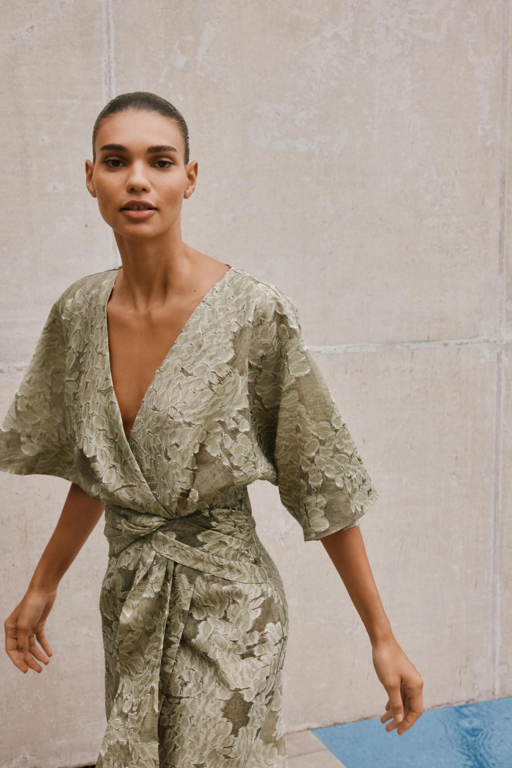 TEXTURED DRAPED DRESS Product Image