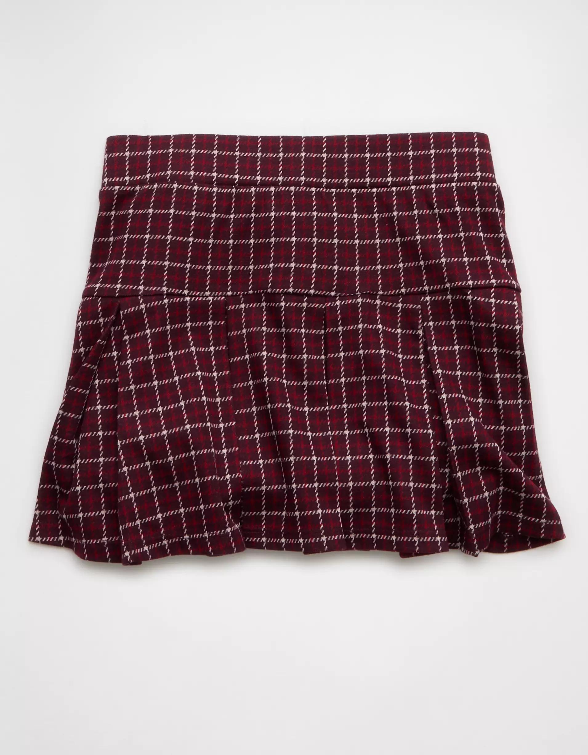AE It Knit Low-Rise Pleated Plaid Skort Product Image