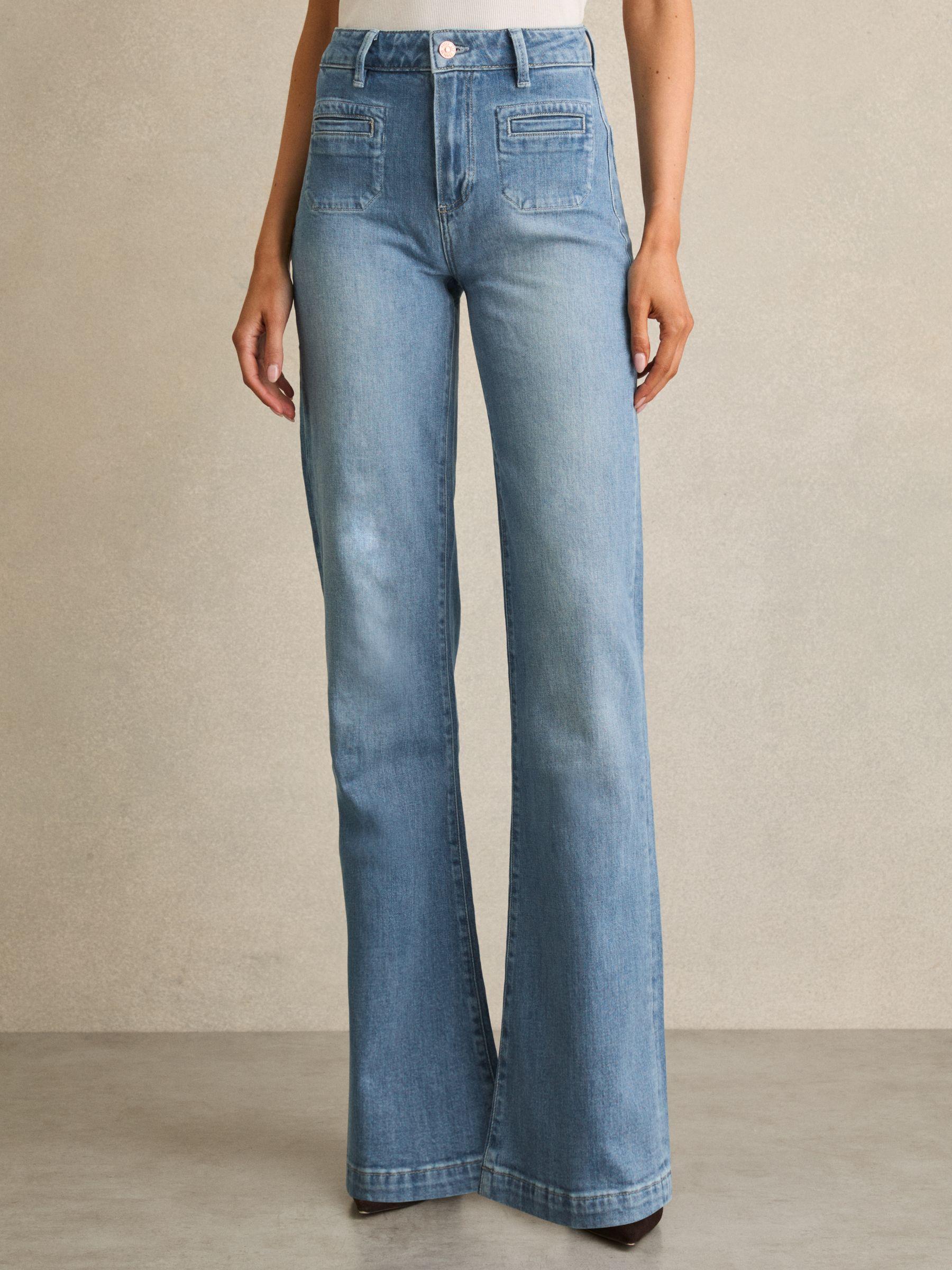 Paige Wide-Leg Patch-Pocket Jeans in Adley Blue Product Image