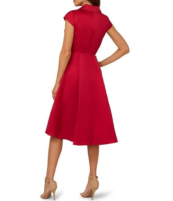 Adrianna Papell Tuxedo Collar V Neckline Cap Sleeve Hi Lo Fit and Flare Dress Product Image