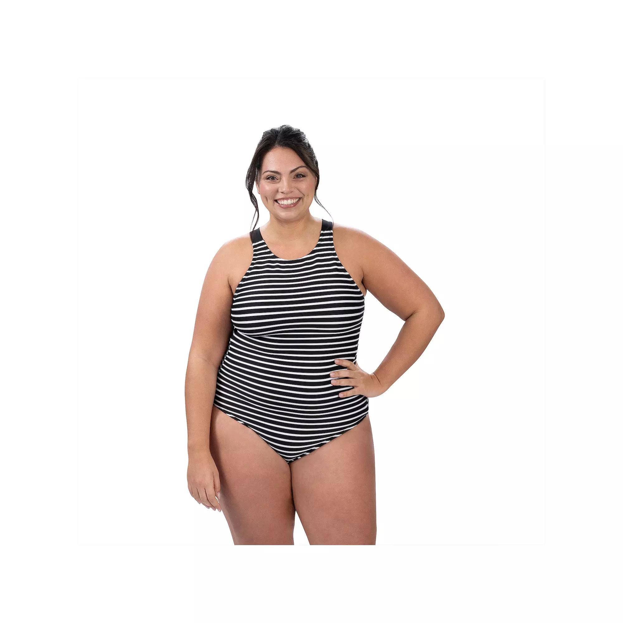 Womens Dolfin Aquashape Striped Scoopneck Rib Knit One-Piece Swimsuit Product Image