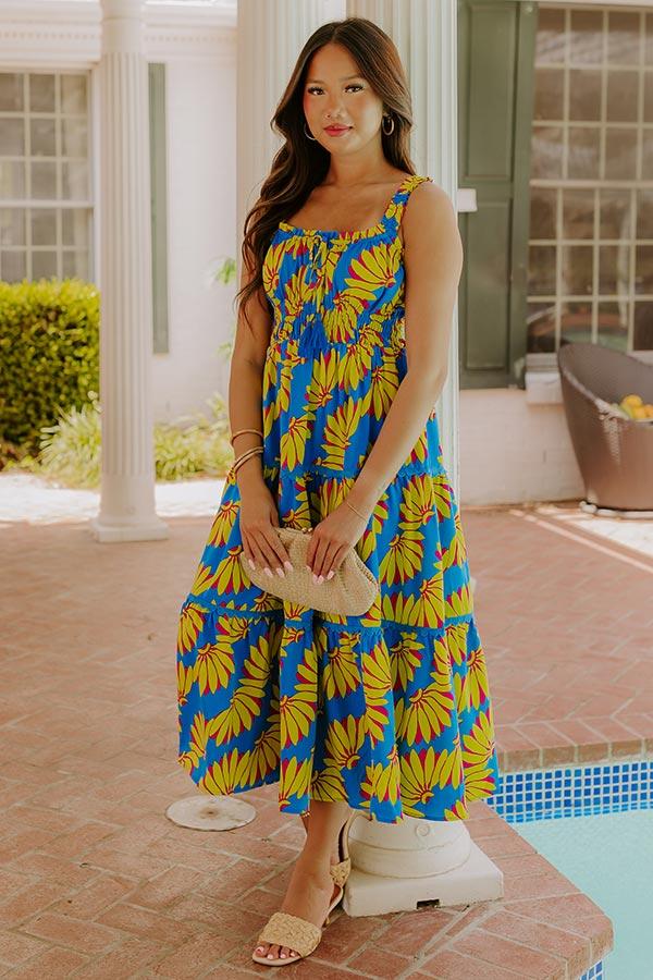 Paradise Point Floral Midi Dress in Ocean Blue Product Image