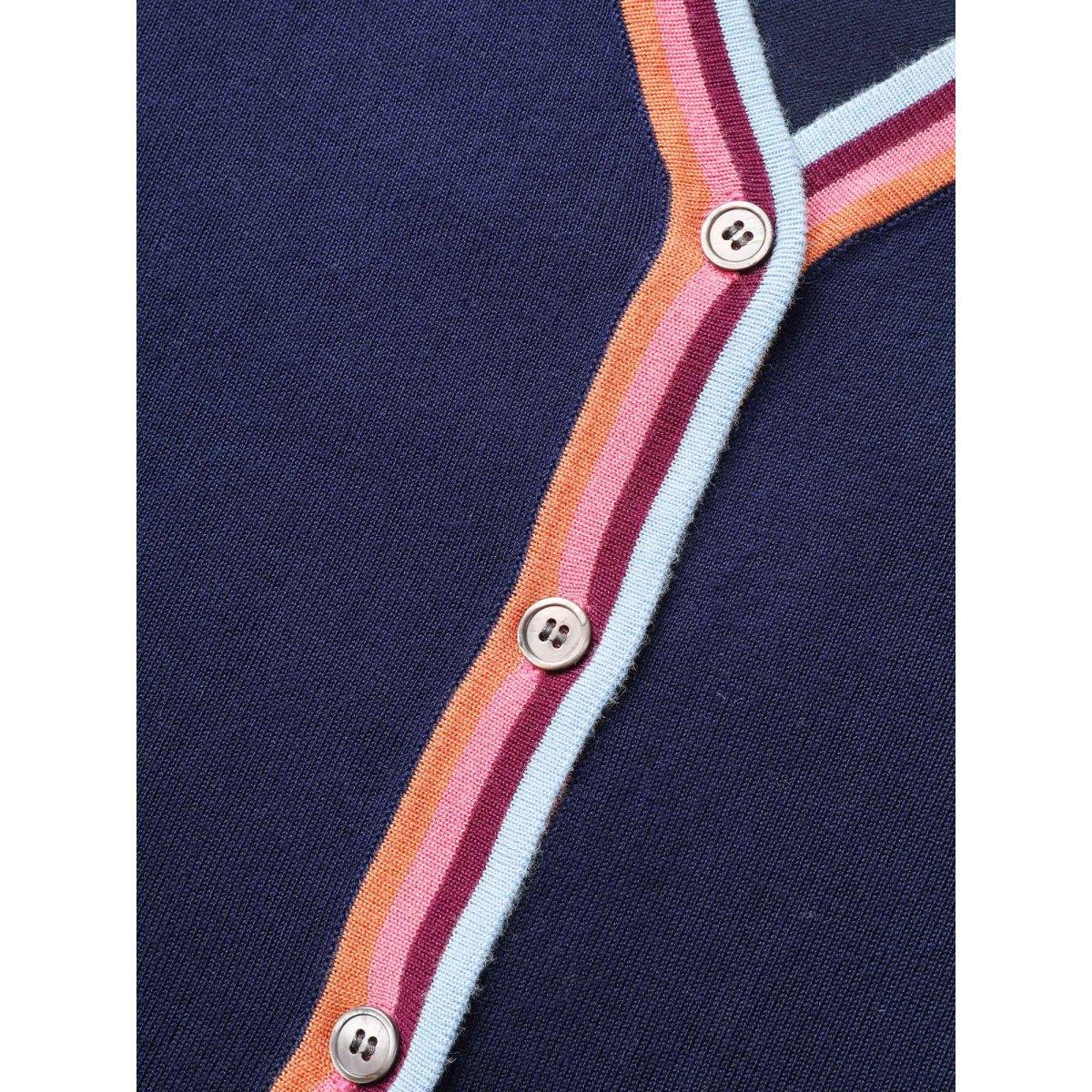 Plus Size Contrast Striped Trim Patch Pocket Cardigan Indigo Women Casual Loose Long Sleeve Everyday Cardigans BloomChic 10/M Product Image