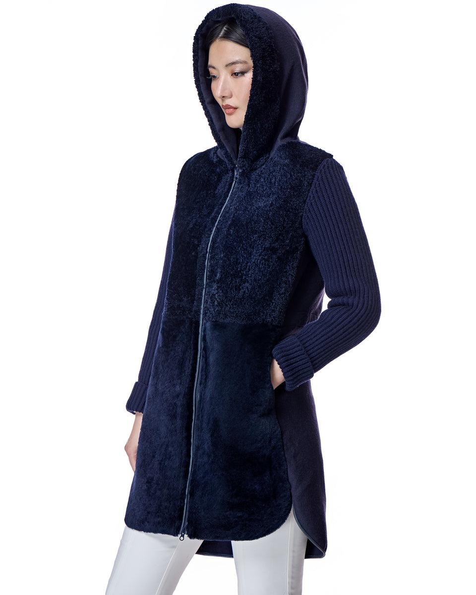 Hooded Shearling Jacket with Zipper Product Image
