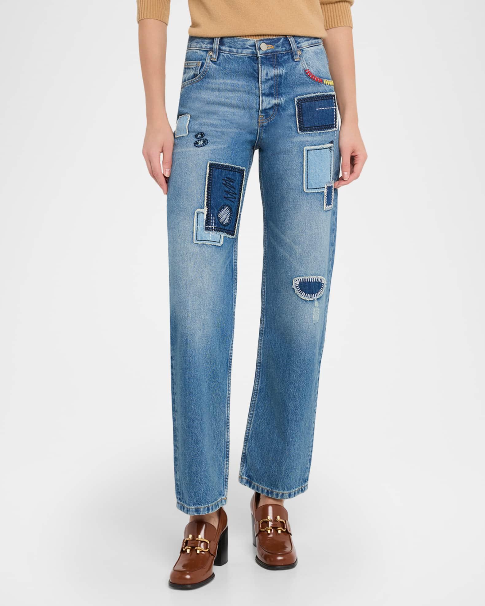 Straight-Leg Patchwork Jeans Product Image