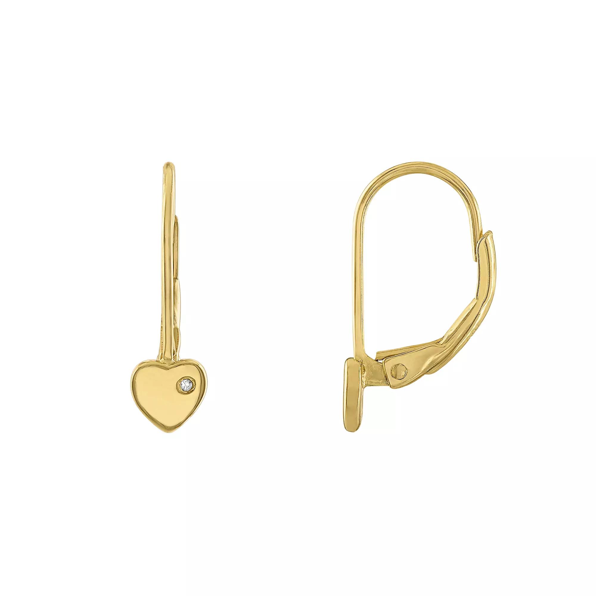 Junior Jewels Kids Gold Over Silver Diamond Accent Heart Leverback Earrings, Womens, Gold Tone Product Image