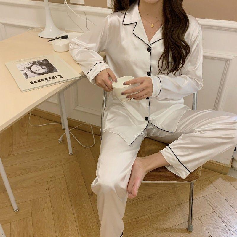 Pajama Set: Contrast Trim Shirt + Pants Product Image