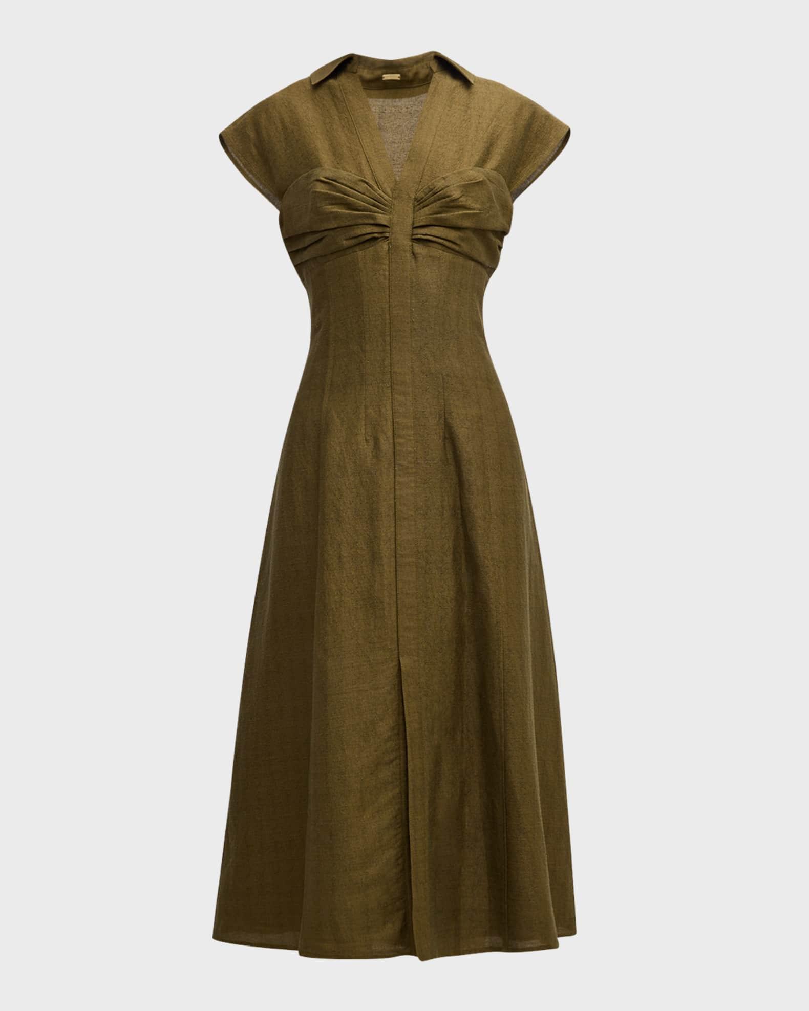 Amora Cap-Sleeve Linen-Blend Midi Dress Product Image