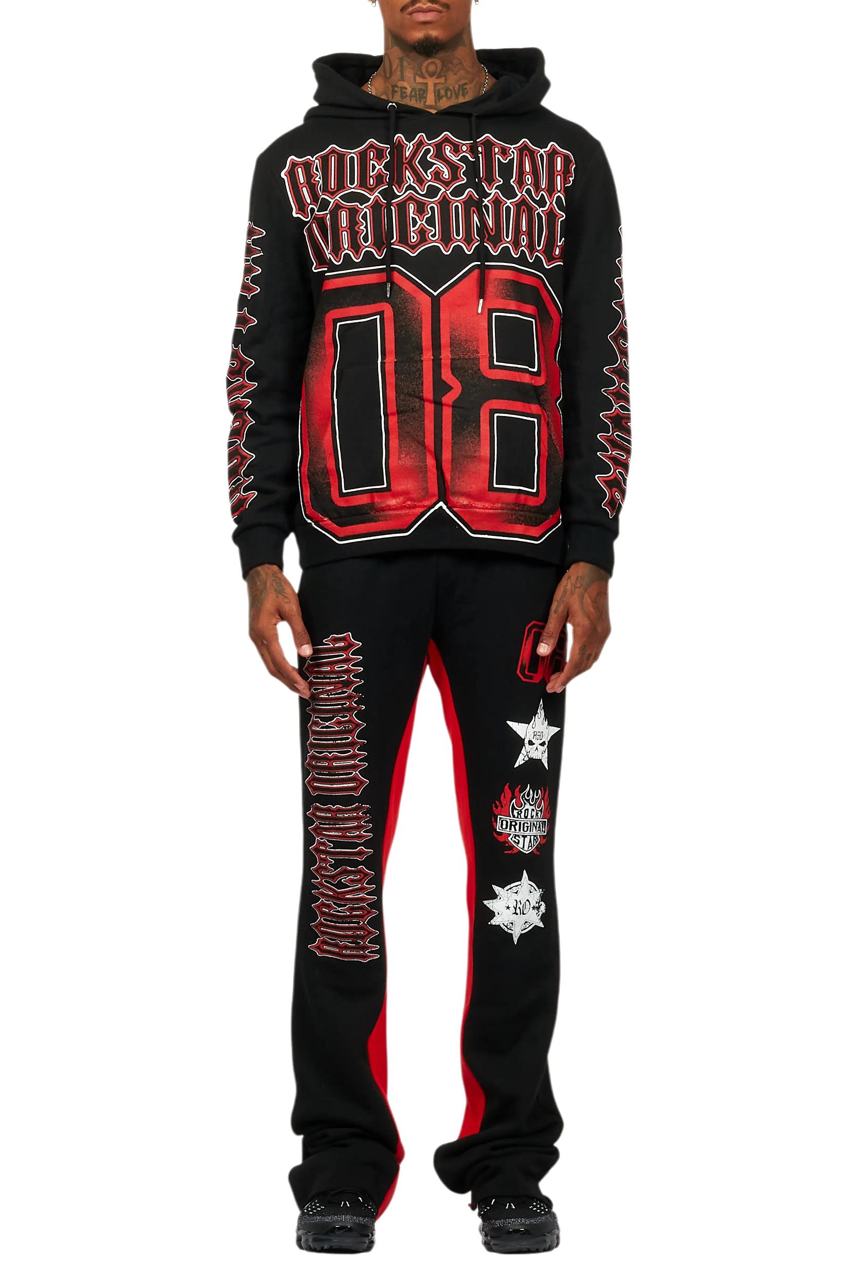 Alim Black/Red Hoodie/Baggy Track Pant Set Male Product Image