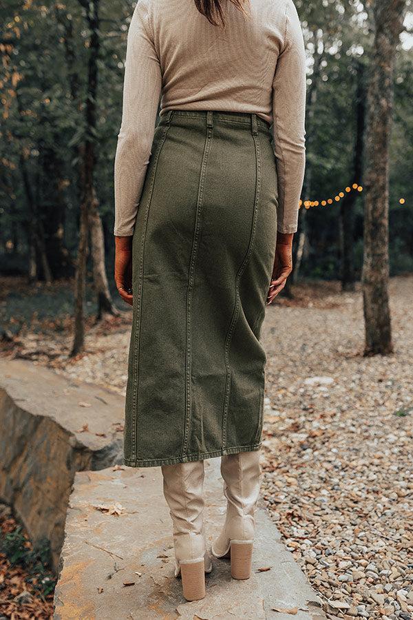 The Maris High Waist Denim Skirt in Olive Product Image