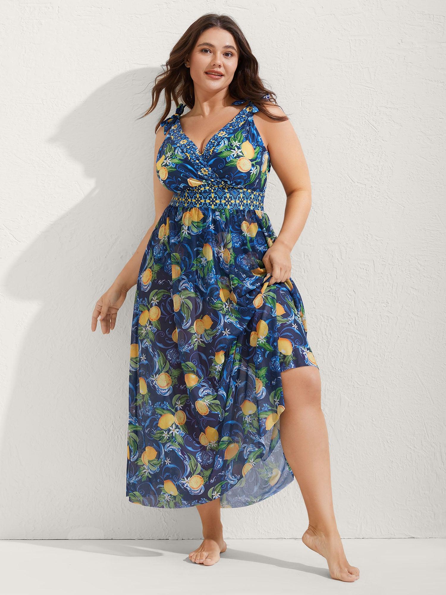 Two-Piece Citrus Print Sarong Swimsuit Female Product Image