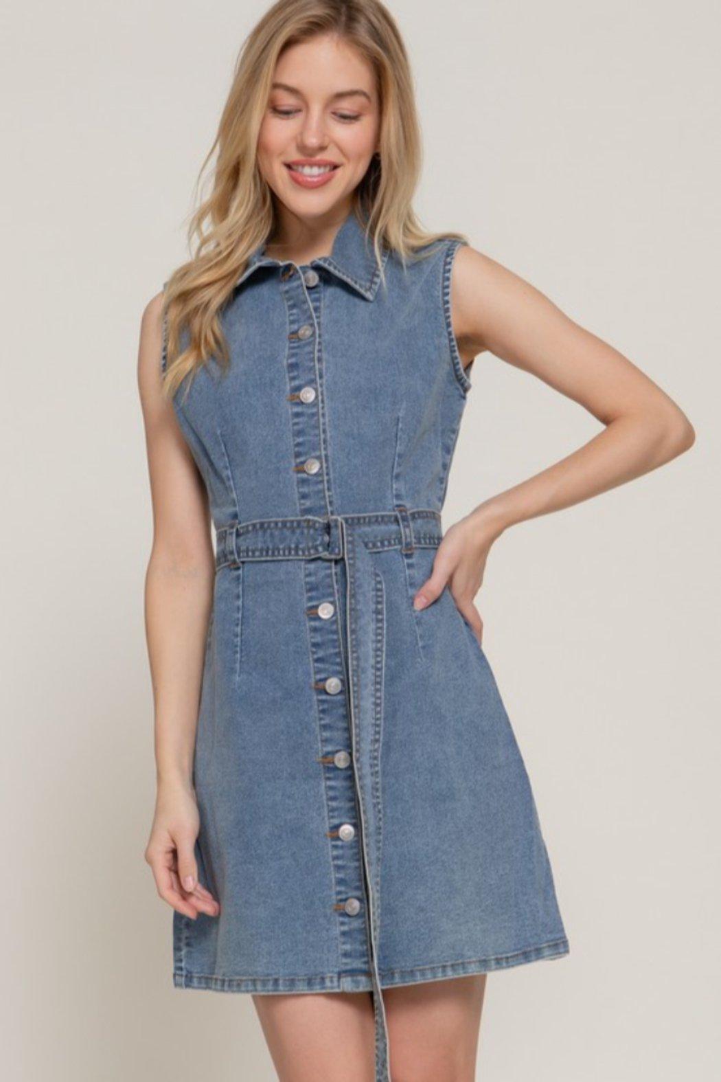 Sleeveless Denim Mini Dress Product Image