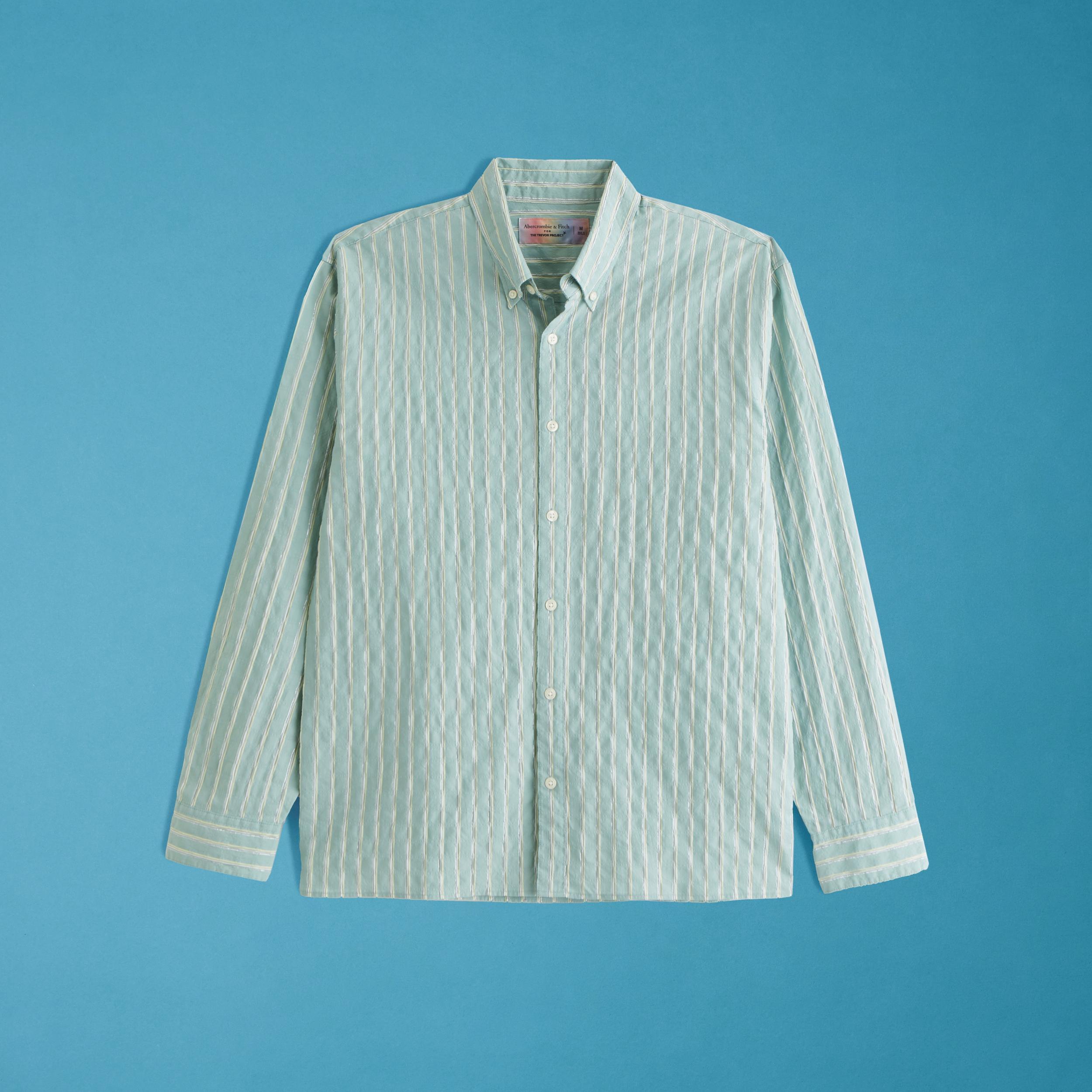 Pride Long-Sleeve Striped Button-Up Shirt Product Image
