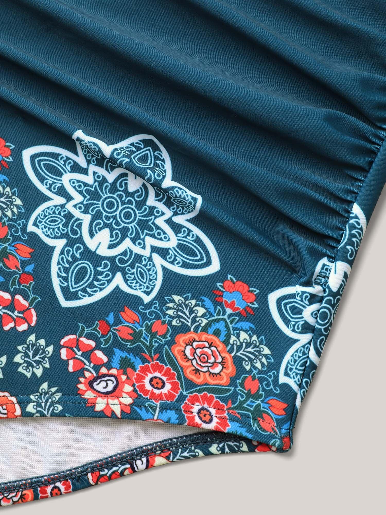 Boho Print Ruched One-Piece Swimsuit Female Product Image