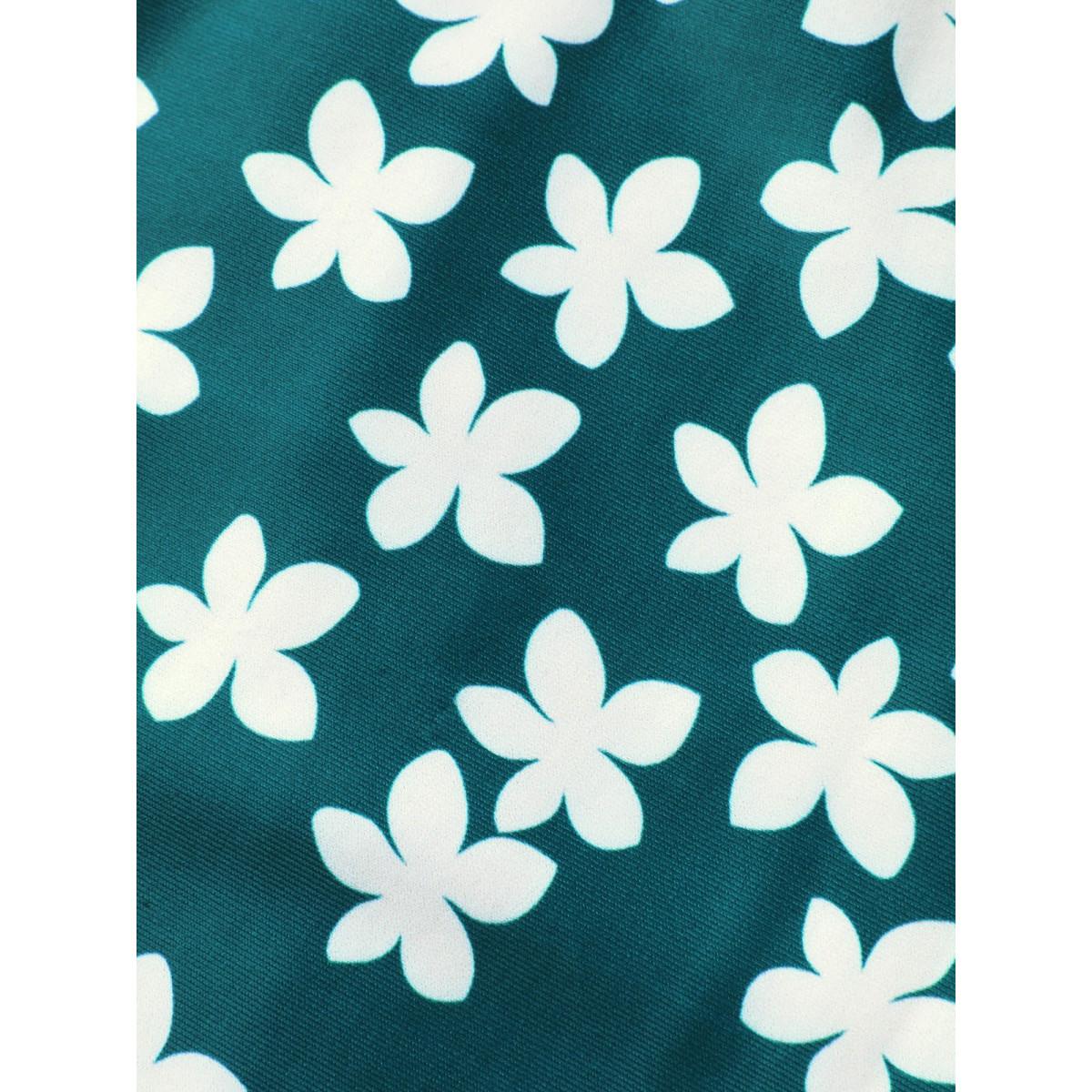 Plus Size Florals Everywhere Fit-and-Flare Swim Top Women's Swimwear Cyan Resort High stretch Bodycon U-neck Curve Swim Tops BloomChic 22-24/3X Product Image