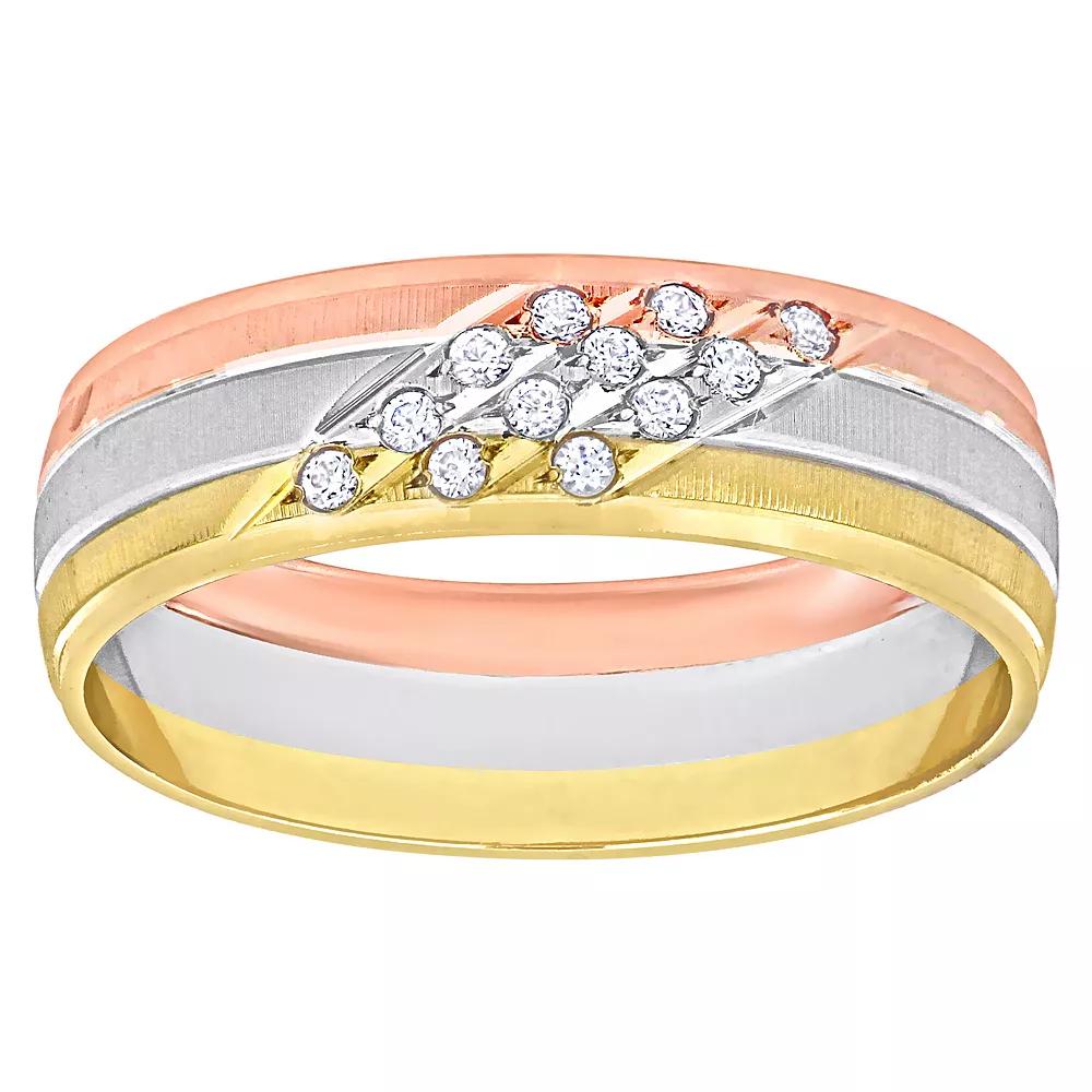 Stella Grace 14k Tri-Tone Gold Mens 6 mm Cubic Zirconia Matte Triple Row Wedding Band, Womens 14k  Tone Product Image