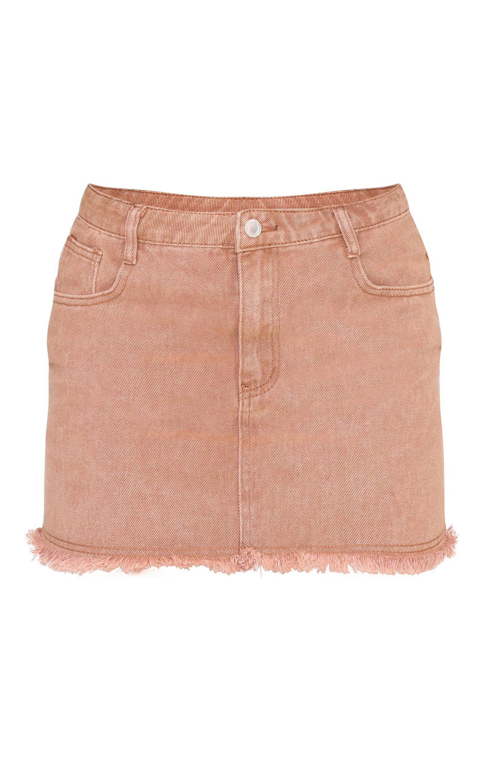 Washed Taupe Raw Hem Denim Mini Skirt Product Image