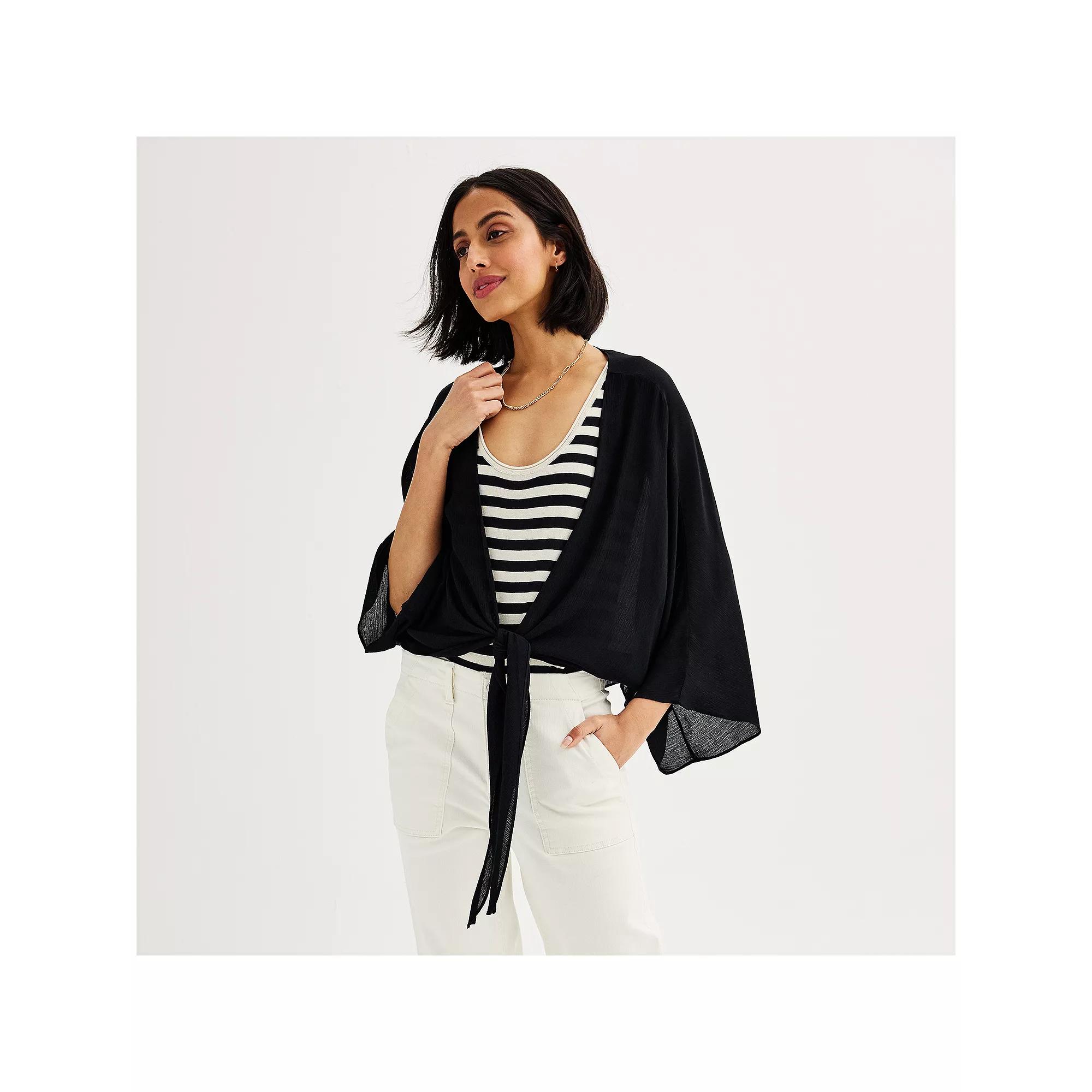 Women's Sonoma Goods For Life® Tie Front Ruana, Black Product Image