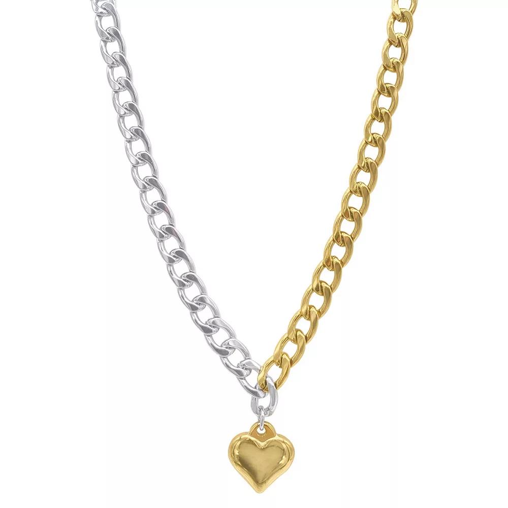 Adornia 14k Gold Plated and Silver Tone Heart Necklace, Women's, Two Tone Product Image