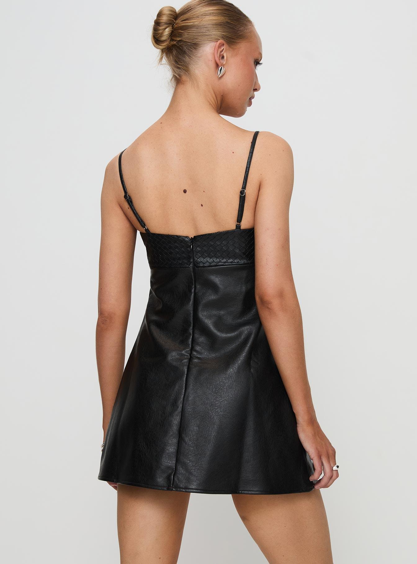 Isak Woven Faux Leather Mini Dress Black Product Image